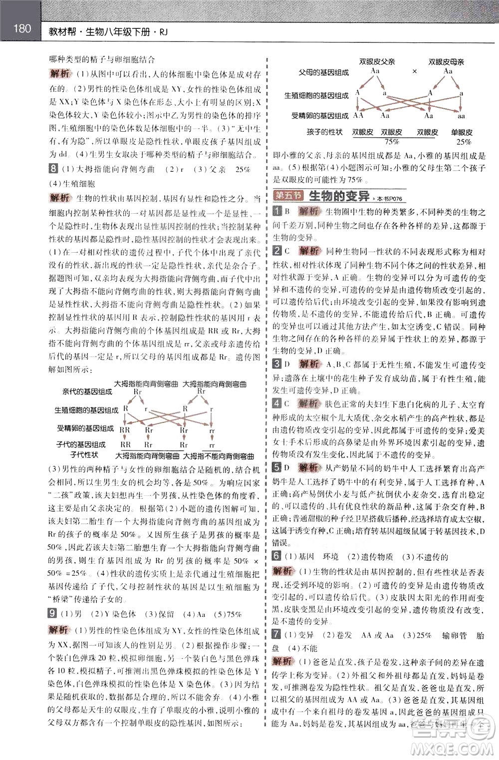 2020年教材幫初中生物八年級下冊RJ人教版參考答案