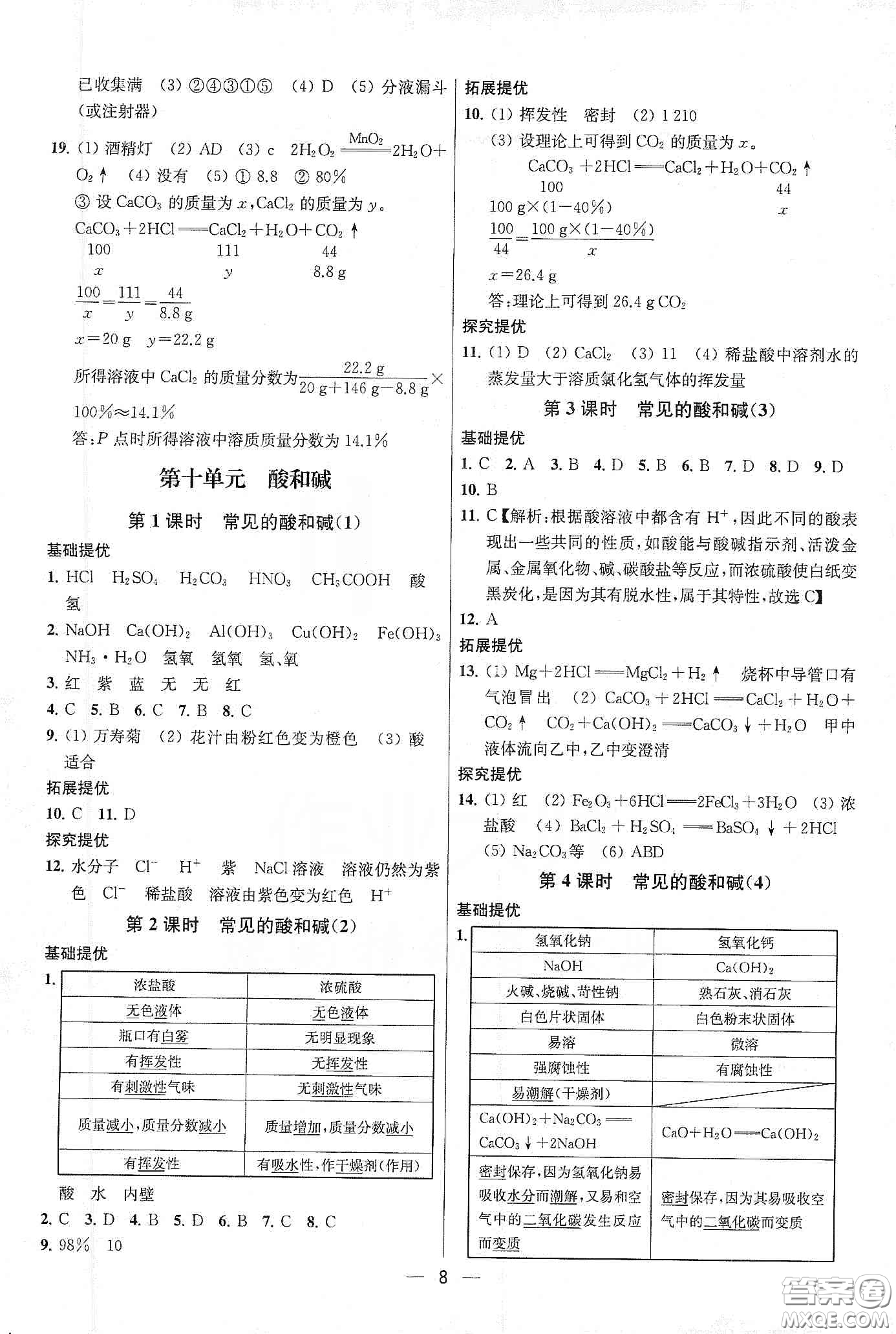 南京大學出版社2020提優(yōu)訓練課課練九年級化學下冊國標全國版答案