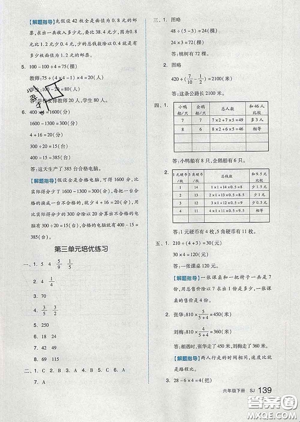 天津人民出版社2020新版全品作業(yè)本六年級(jí)數(shù)學(xué)下冊(cè)蘇教版答案