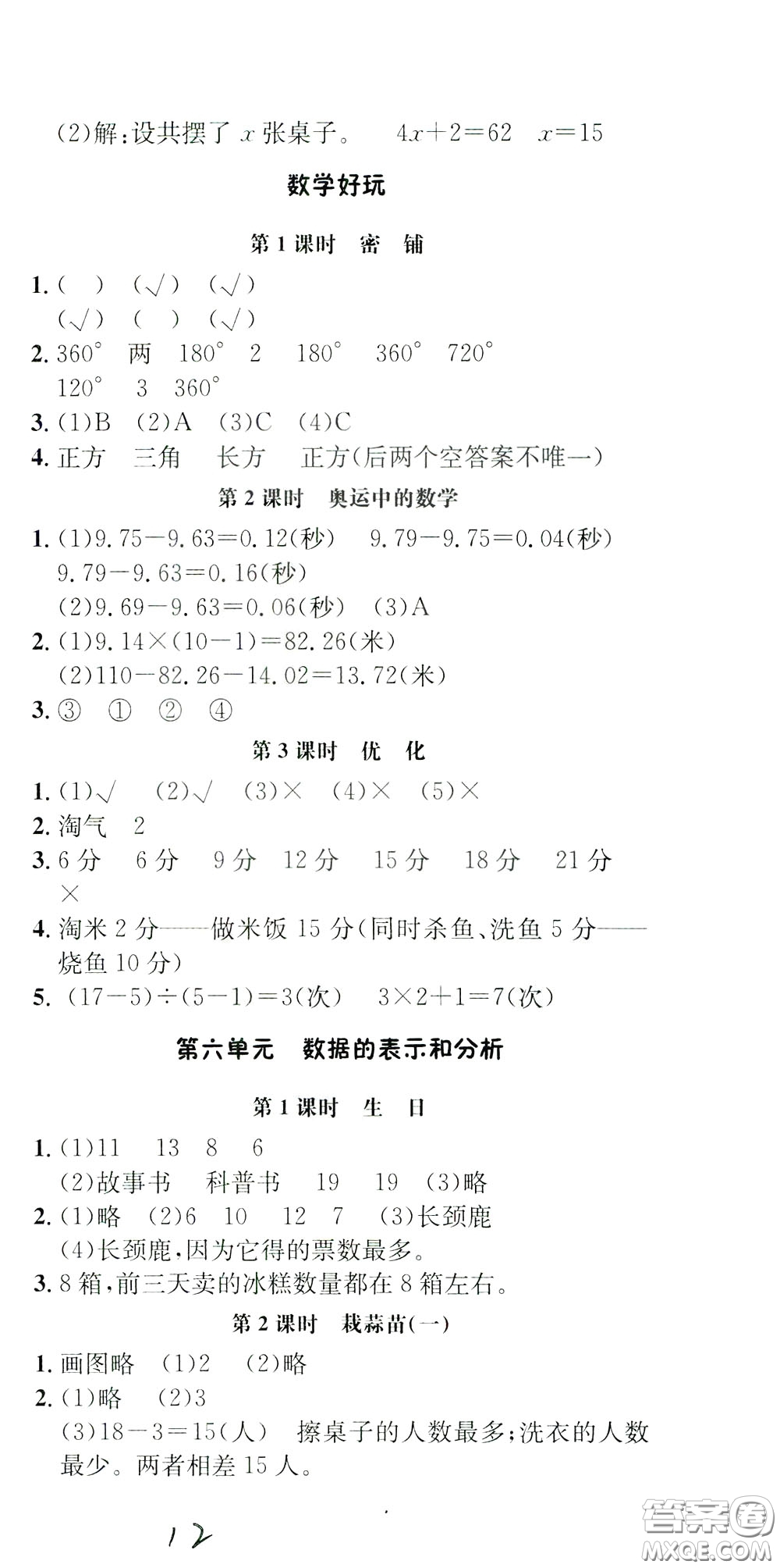 鐘書金牌2020年非常1+1一課一練四年級下冊數(shù)學BS版北師大版參考答案