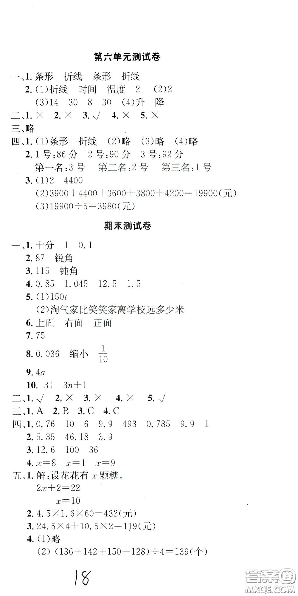 鐘書金牌2020年非常1+1一課一練四年級下冊數(shù)學BS版北師大版參考答案