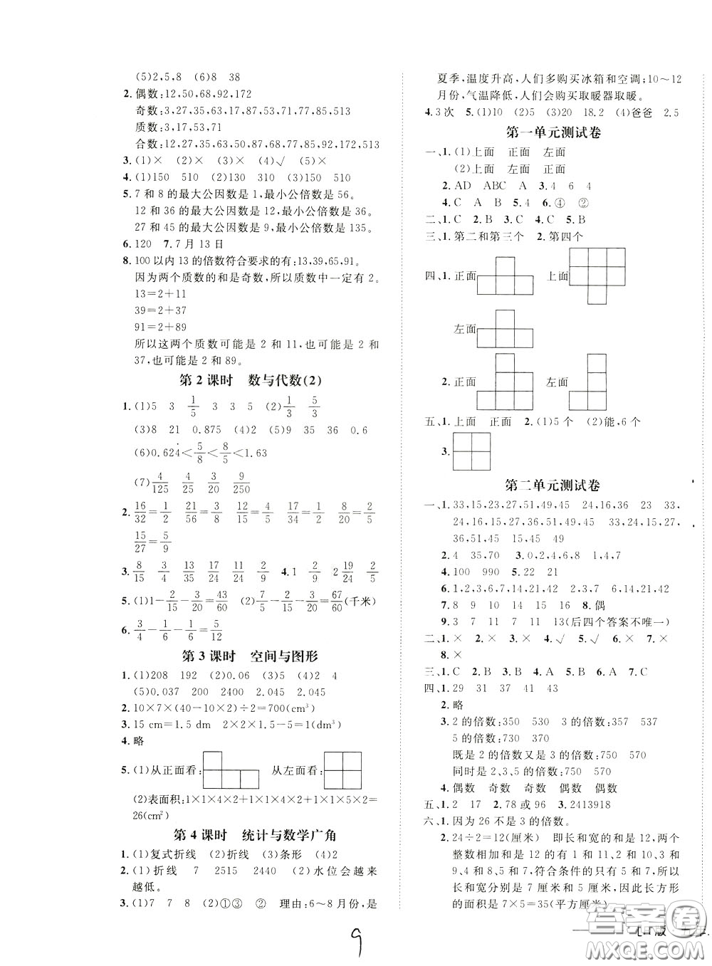 鐘書金牌2020年非常1+1一課一練五年級下冊數(shù)學(xué)R版人教版參考答案