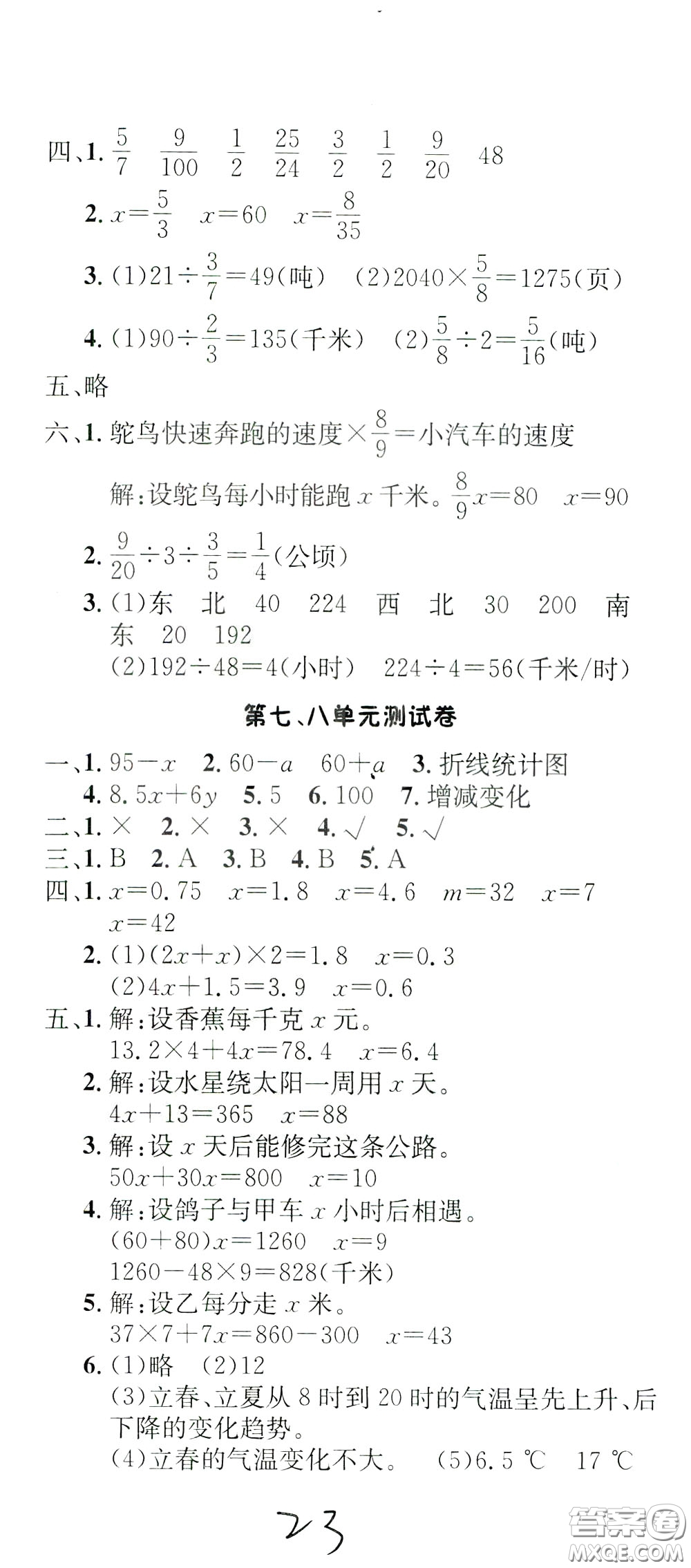 鐘書(shū)金牌2020年非常1+1一課一練五年級(jí)下冊(cè)數(shù)學(xué)BS版北師大版參考答案