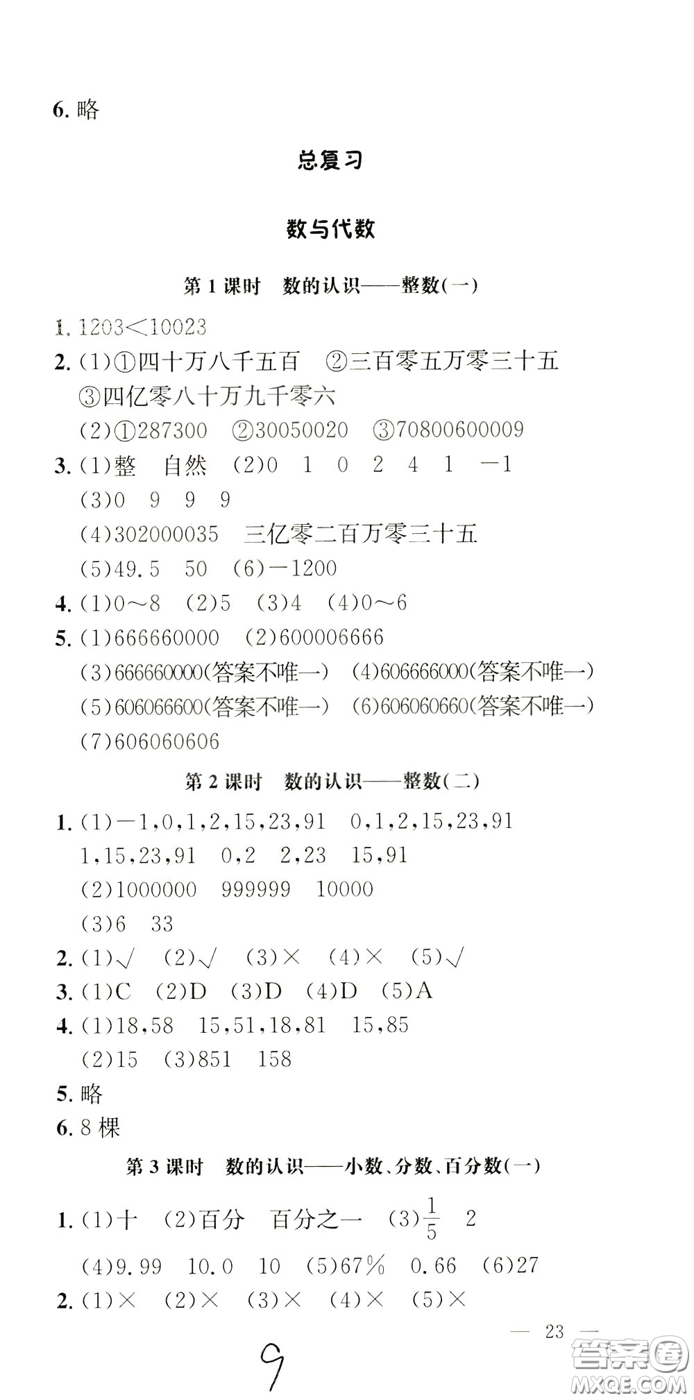 鐘書(shū)金牌2020年非常1+1一課一練六年級(jí)下冊(cè)數(shù)學(xué)BS版北師大版參考答案