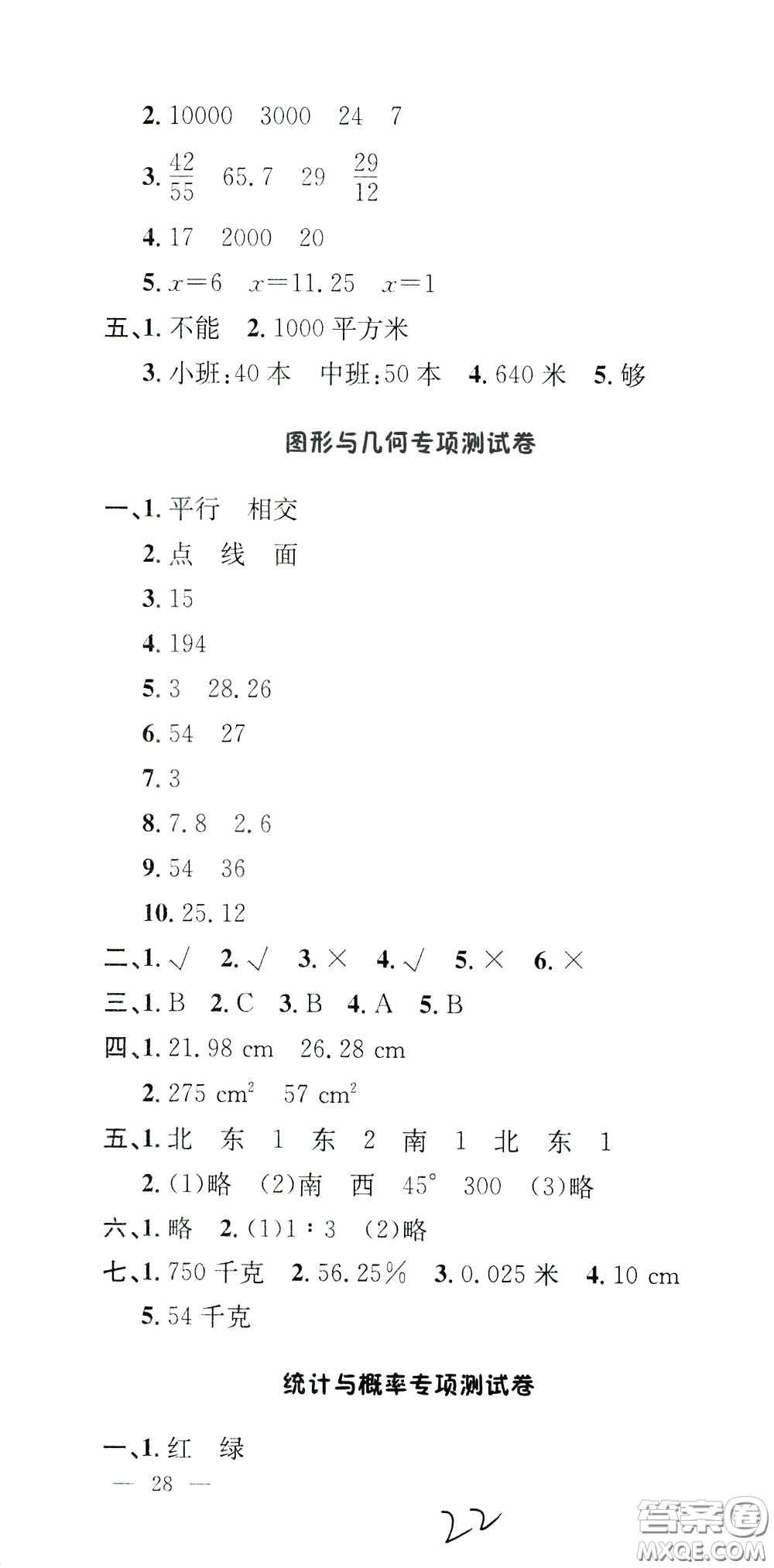 鐘書(shū)金牌2020年非常1+1一課一練六年級(jí)下冊(cè)數(shù)學(xué)BS版北師大版參考答案