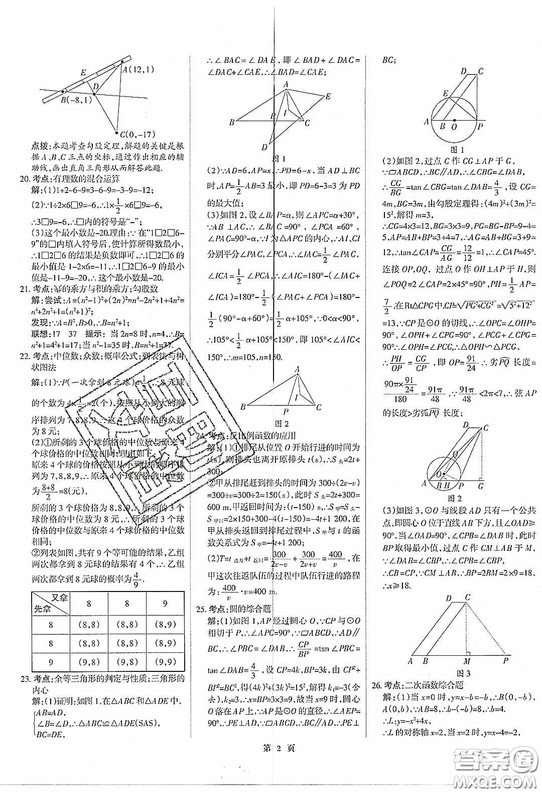 武漢大學(xué)出版社2020全優(yōu)中考全國(guó)中考試題精選精析數(shù)學(xué)河北專用答案