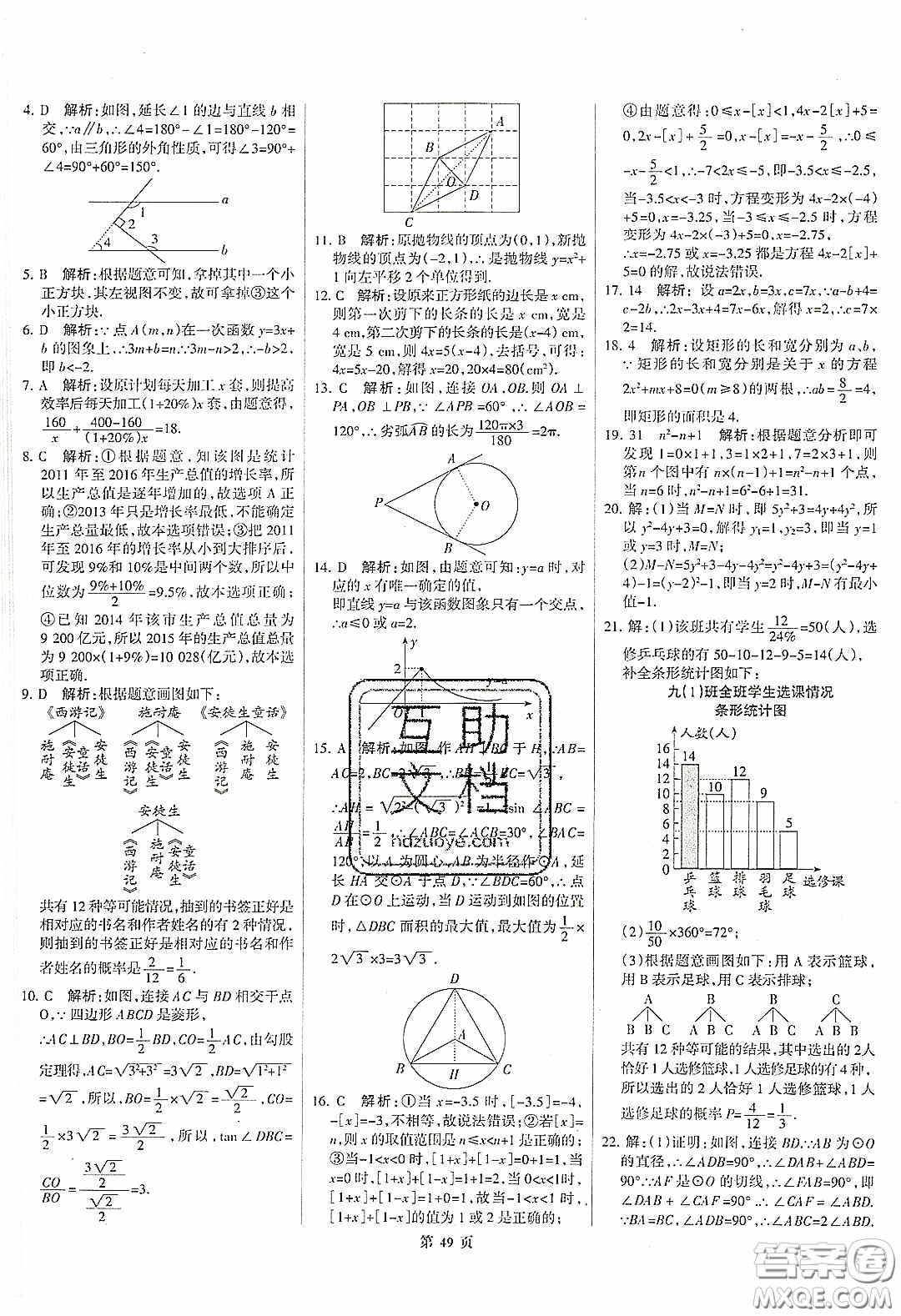 武漢大學(xué)出版社2020全優(yōu)中考全國(guó)中考試題精選精析數(shù)學(xué)河北專用答案