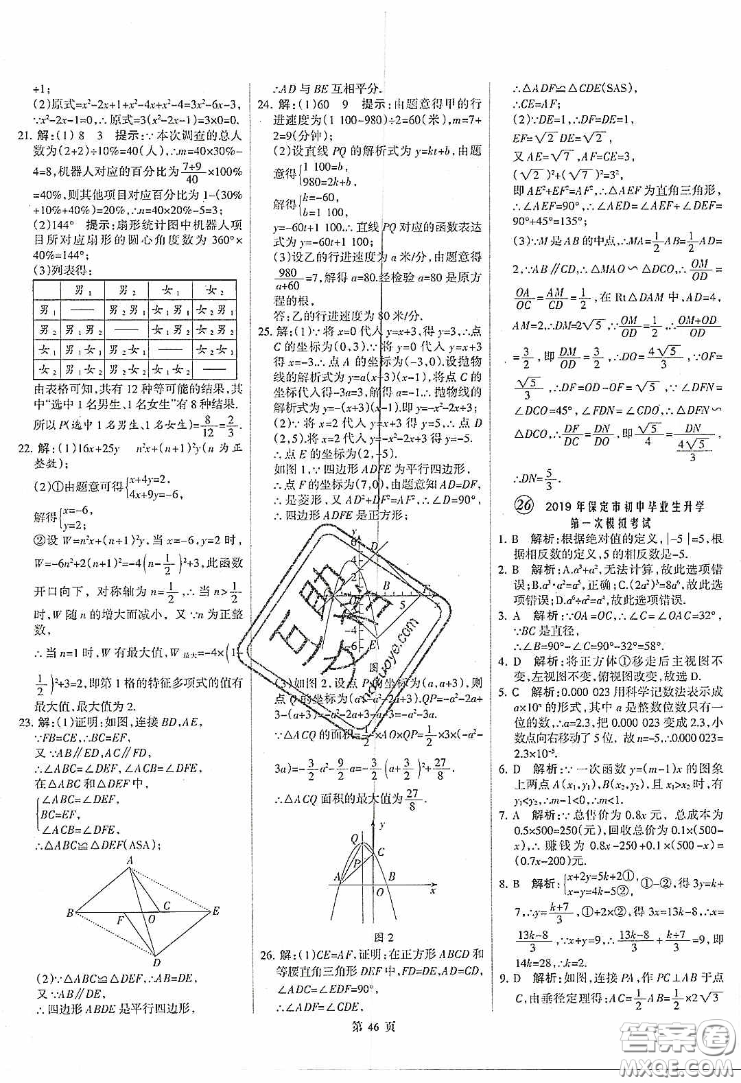 武漢大學(xué)出版社2020全優(yōu)中考全國(guó)中考試題精選精析數(shù)學(xué)河北專用答案