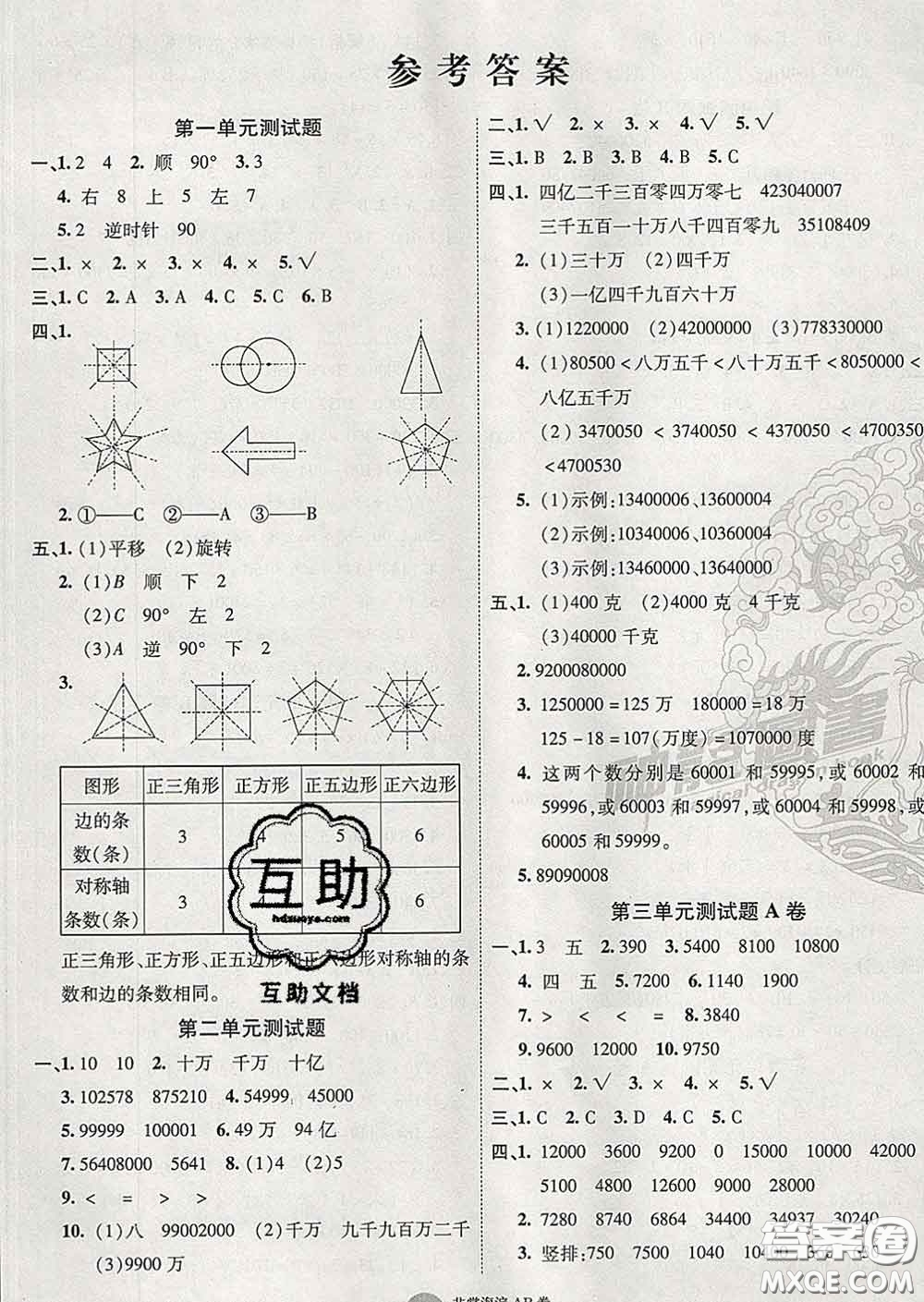 2020年非常海淀單元測試AB卷四年級數(shù)學下冊蘇教版答案