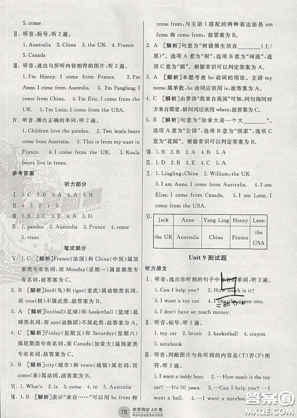 2020年非常海淀單元測(cè)試AB卷四年級(jí)英語(yǔ)下冊(cè)湘少版答案