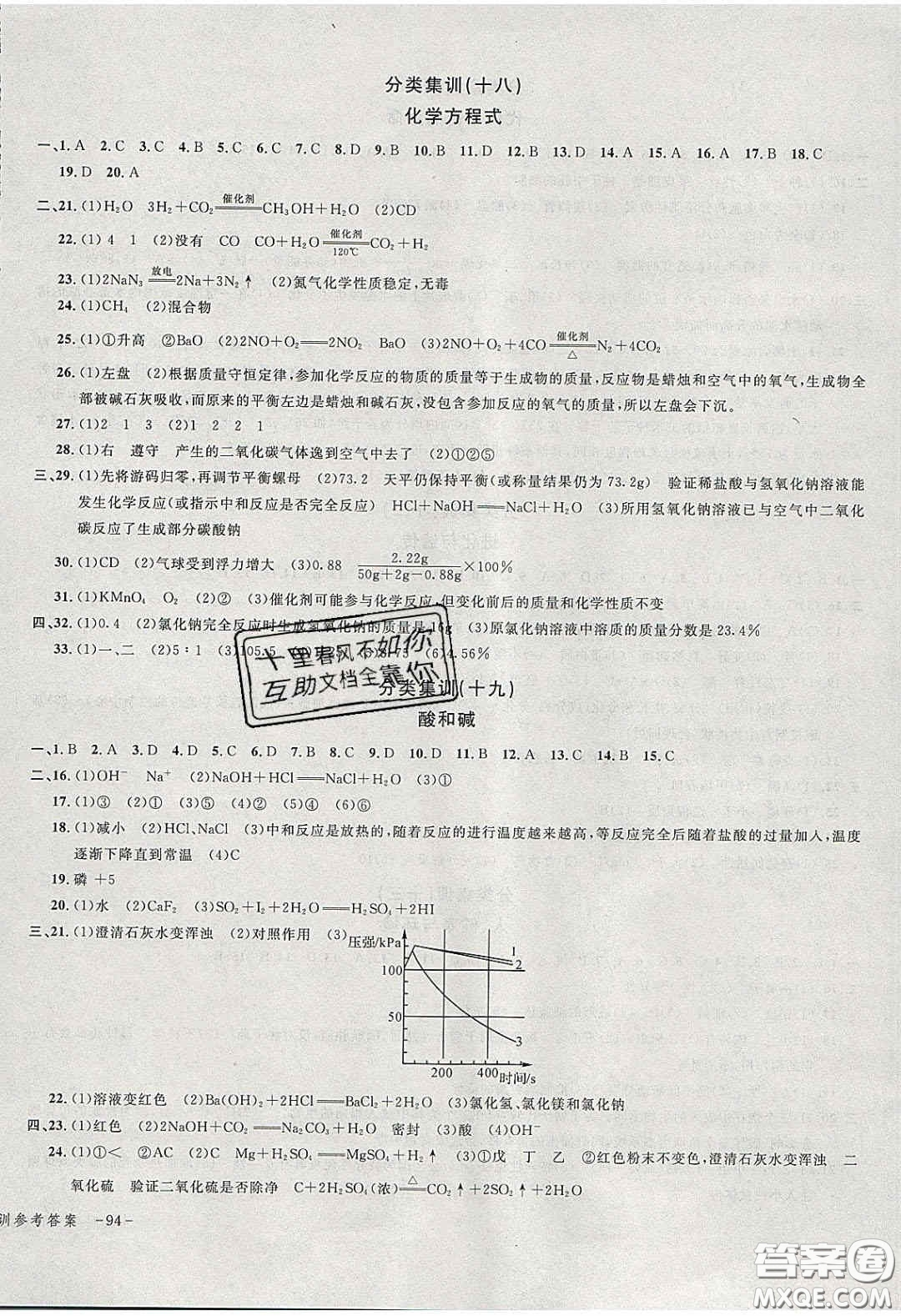 學而優(yōu)2020中考專題分類集訓科學答案