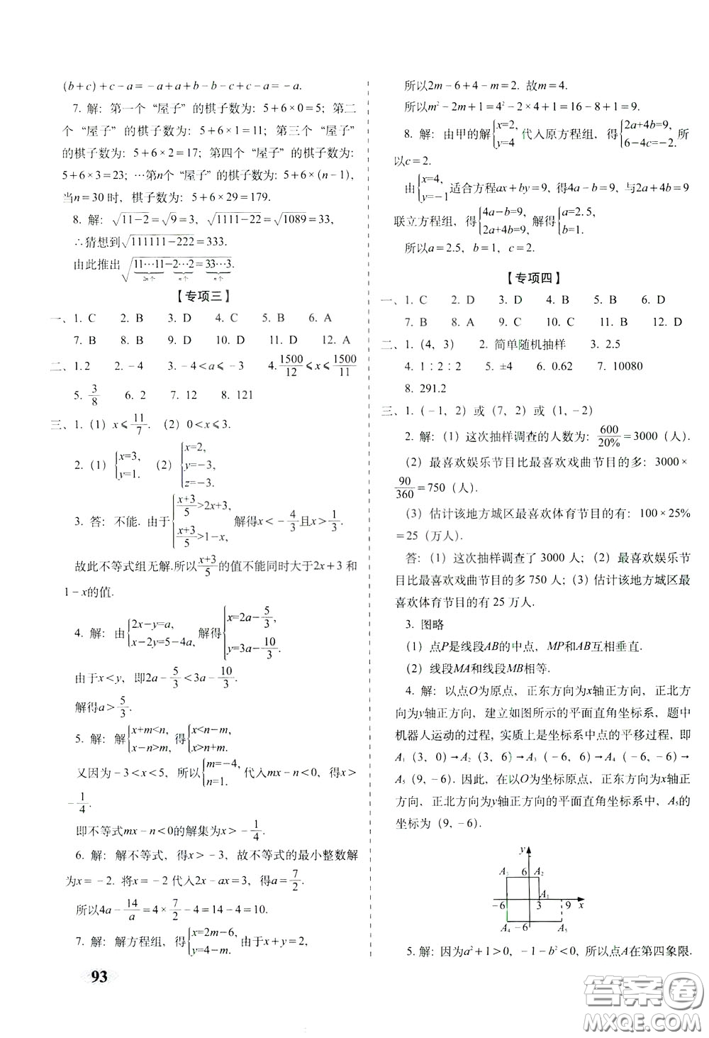 2020春聚能闖關(guān)100分期末復(fù)習(xí)沖刺卷七年級下冊數(shù)學(xué)RJ人教版參考答案