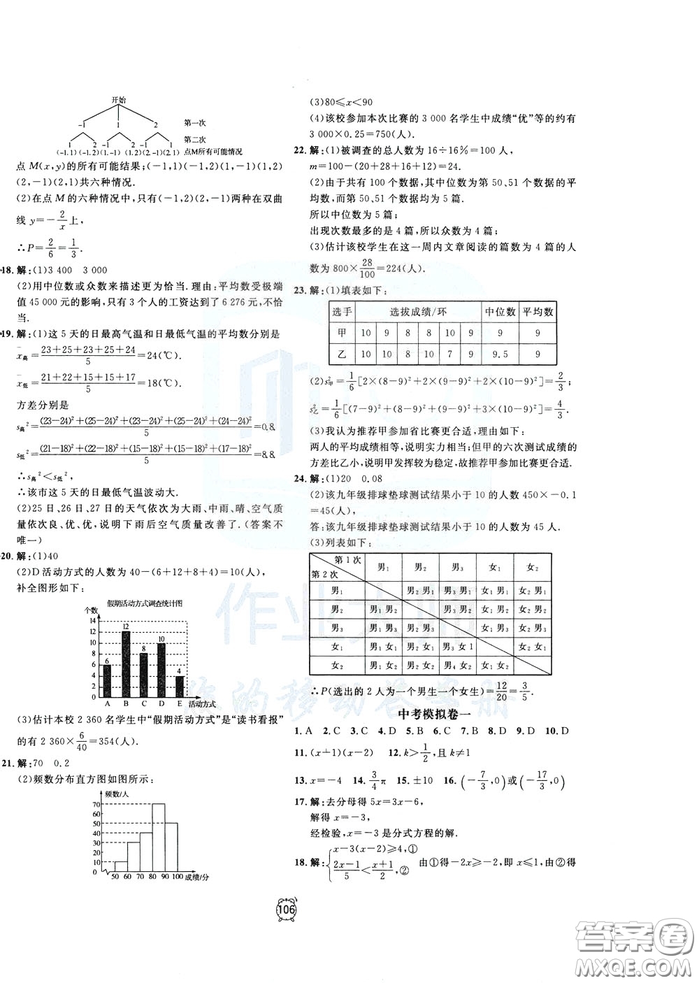 上海大學出版社2020年過關沖刺100分數學九年級下冊R版人教版參考答案