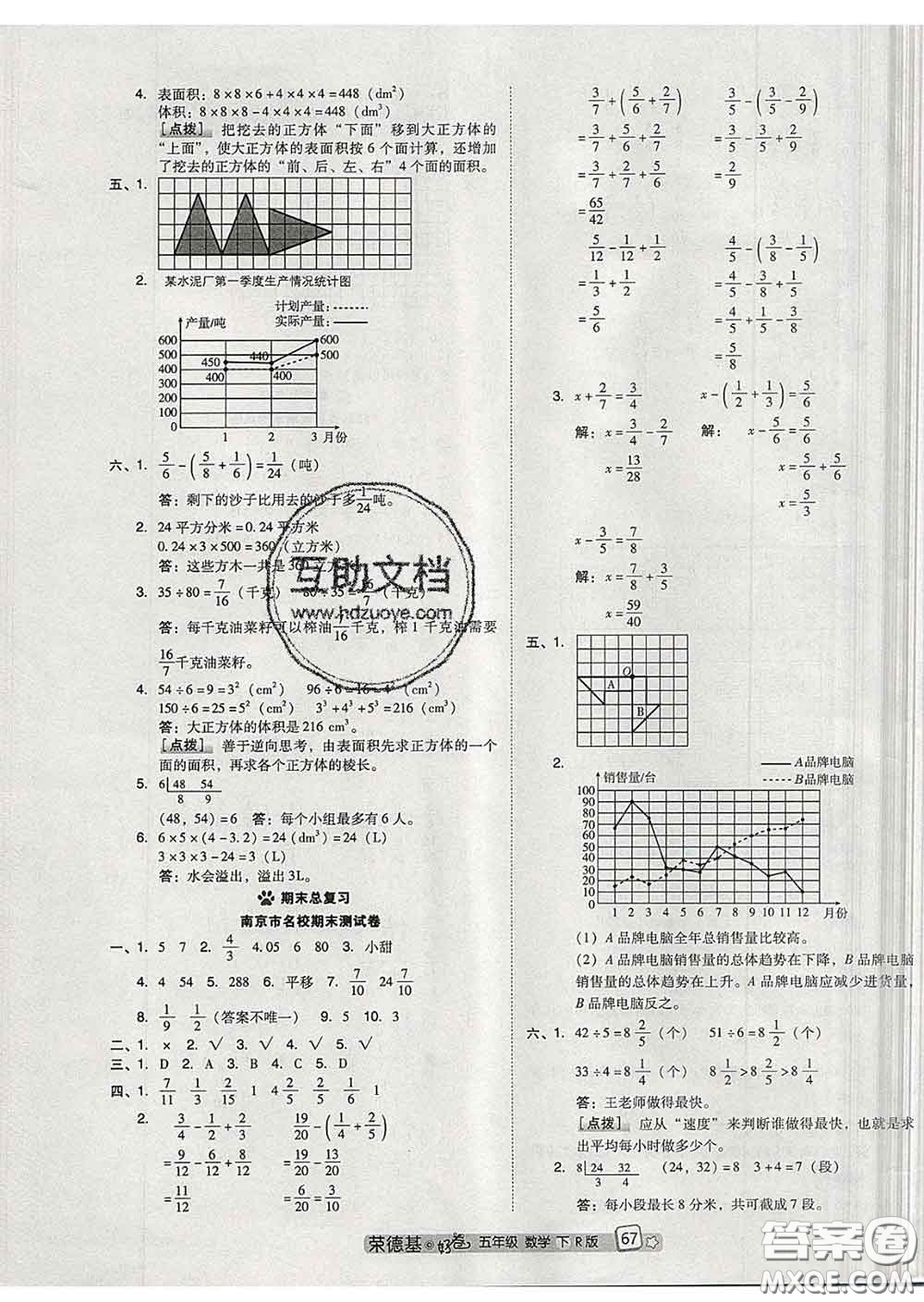 吉林教育出版社2020春季榮德基好卷五年級數(shù)學(xué)下冊人教版答案