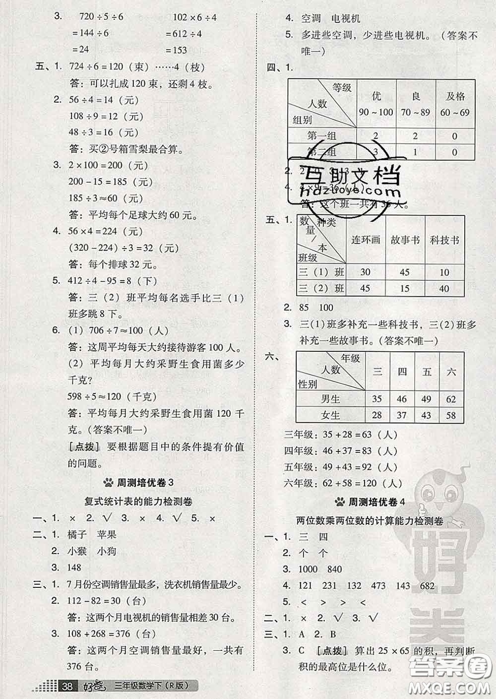 吉林教育出版社2020春季榮德基好卷三年級(jí)數(shù)學(xué)下冊(cè)人教版答案