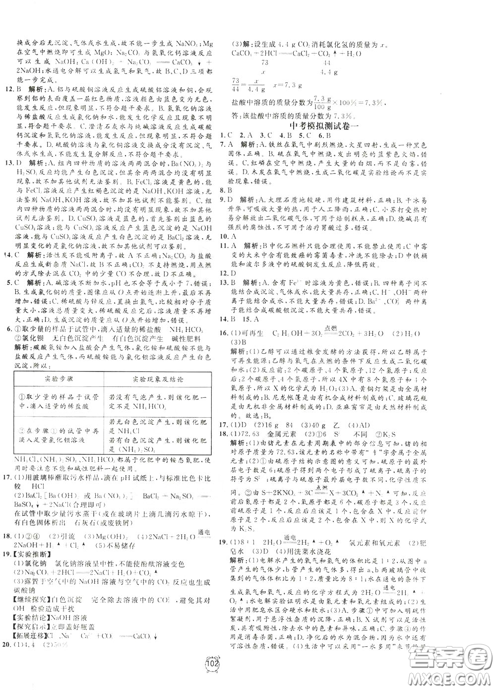 上海大學(xué)出版社2020年過(guò)關(guān)沖刺100分化學(xué)九年級(jí)下冊(cè)R版人教版參考答案