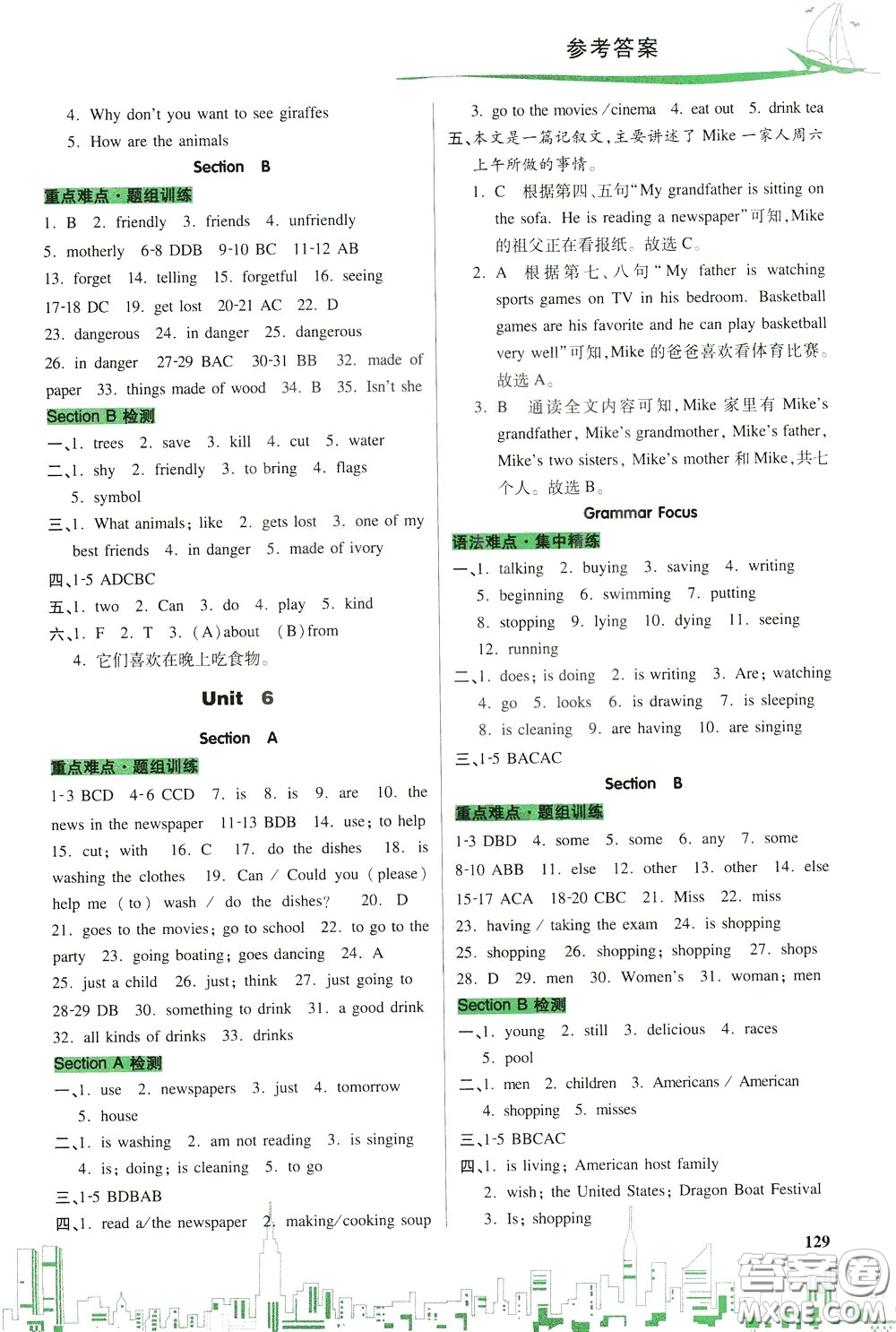 2020年走向名?？键c(diǎn)精講精練7年級(jí)英語下冊(cè)RJ人教版參考答案