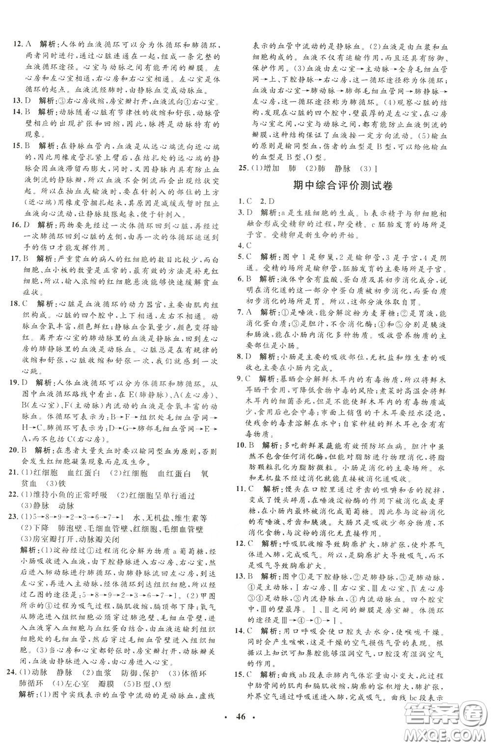 鐘書金牌2020年非常1+1完全題練七年級下冊生物R版人教版參考答案