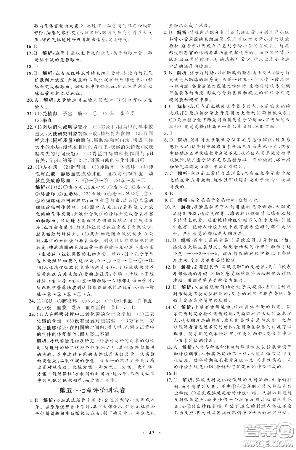 鐘書金牌2020年非常1+1完全題練七年級下冊生物R版人教版參考答案