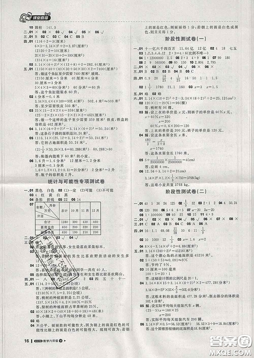 2020春新版1加1輕巧奪冠課堂直播六年級數(shù)學下冊北京版答案