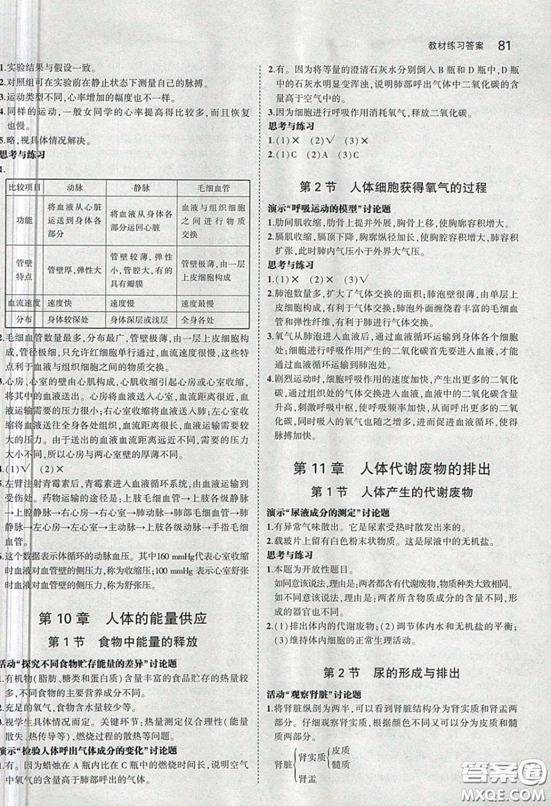 北京師范大學(xué)出版社義務(wù)教育教科書2020生物學(xué)七年級(jí)下冊(cè)北師大版教材習(xí)題答案