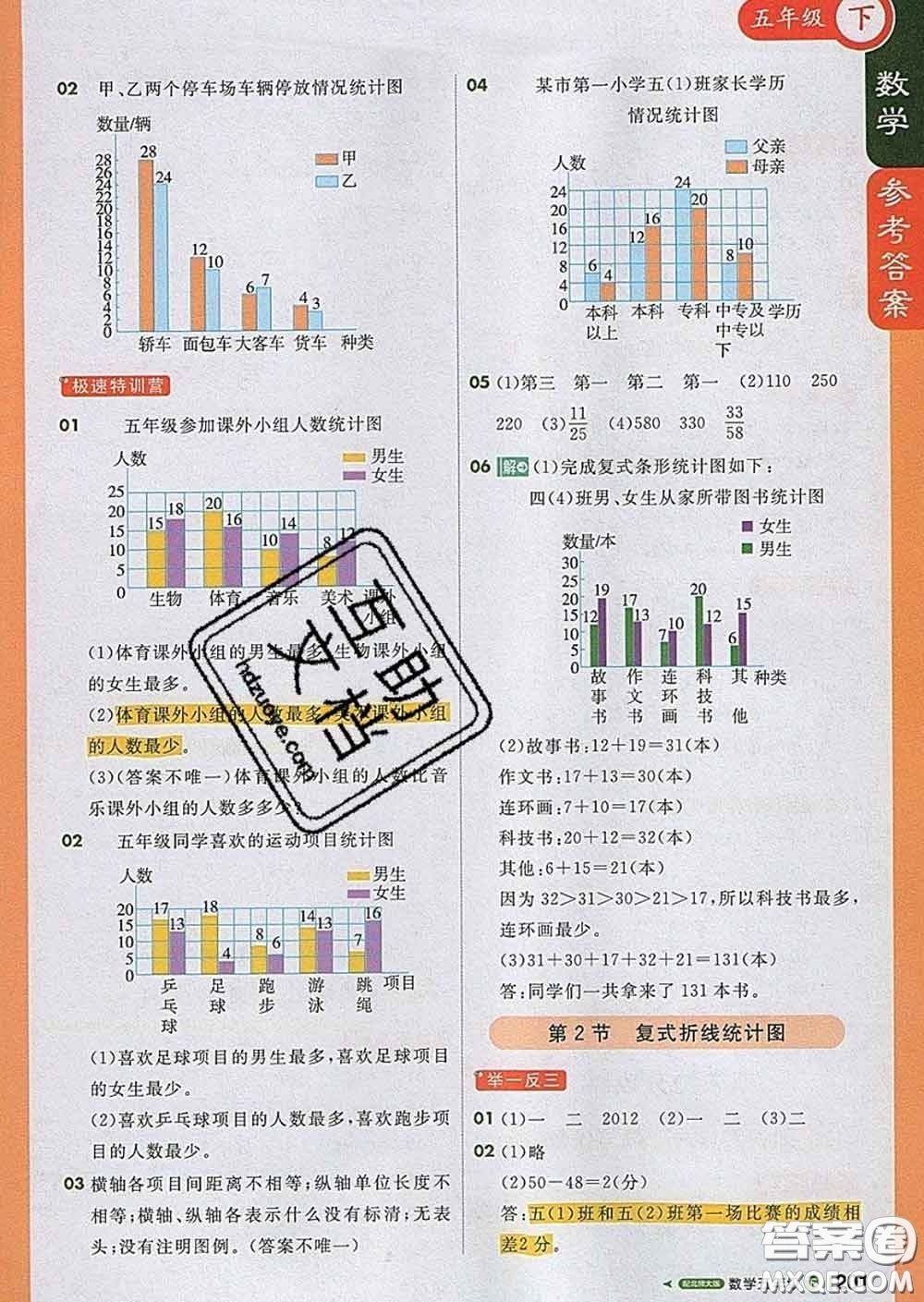 2020春新版1加1輕巧奪冠課堂直播五年級(jí)數(shù)學(xué)下冊北師版答案