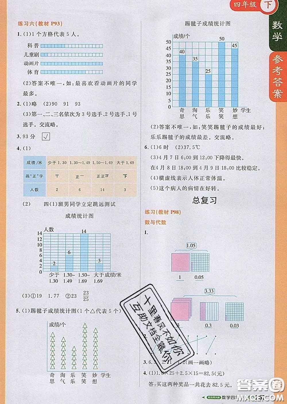 2020春新版1加1輕巧奪冠課堂直播四年級數(shù)學下冊北師版答案