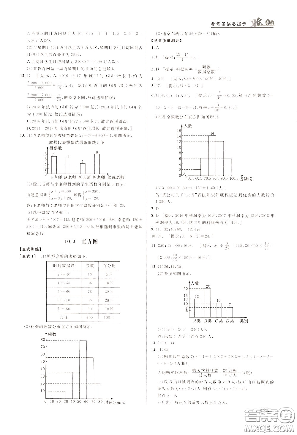 華中師范大學(xué)出版社2020年重難點(diǎn)手冊(cè)七年級(jí)數(shù)學(xué)下冊(cè)RJ人教版參考答案