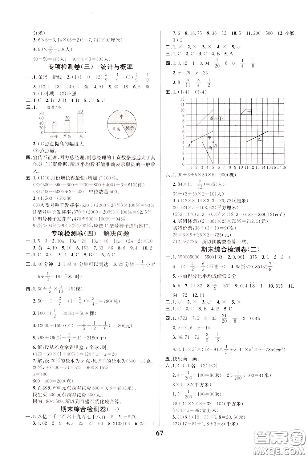 2020年小學(xué)生全能金卷數(shù)學(xué)六年級下冊BSD北師大版參考答案