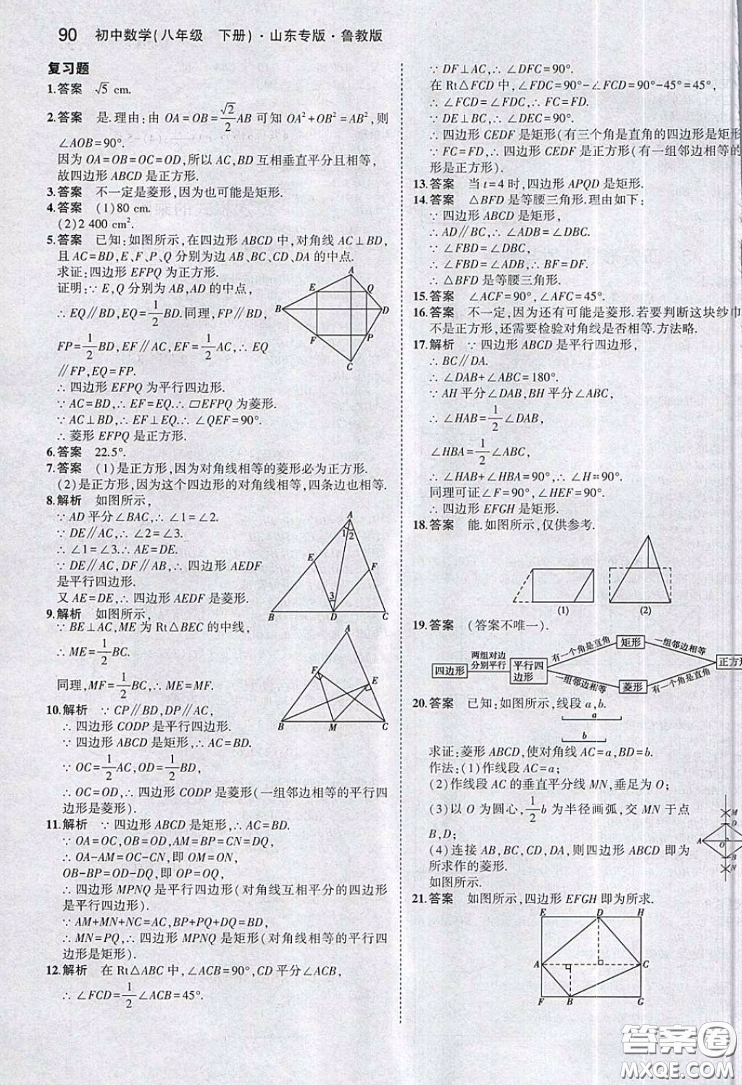 山東教育出版社2020義務(wù)教育教科書八年級(jí)數(shù)學(xué)下冊(cè)魯教版教材課后習(xí)題答案