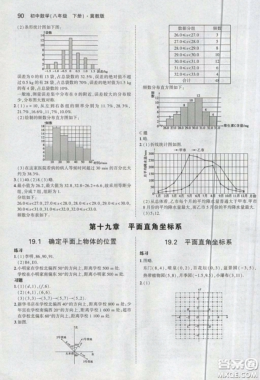 河北教育出版社2020義務(wù)教育教科書八年級數(shù)學下冊冀教版教材課后習題答案