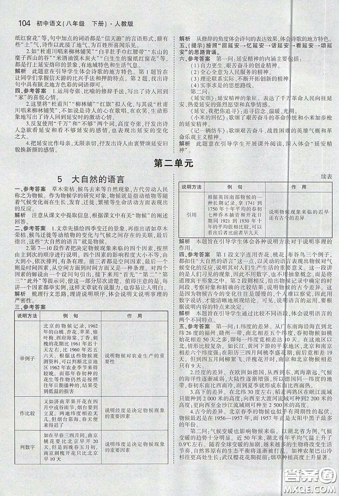 人民教育出版社2020義務(wù)教育教科書八年級語文下冊人教版教材課后習(xí)題答案