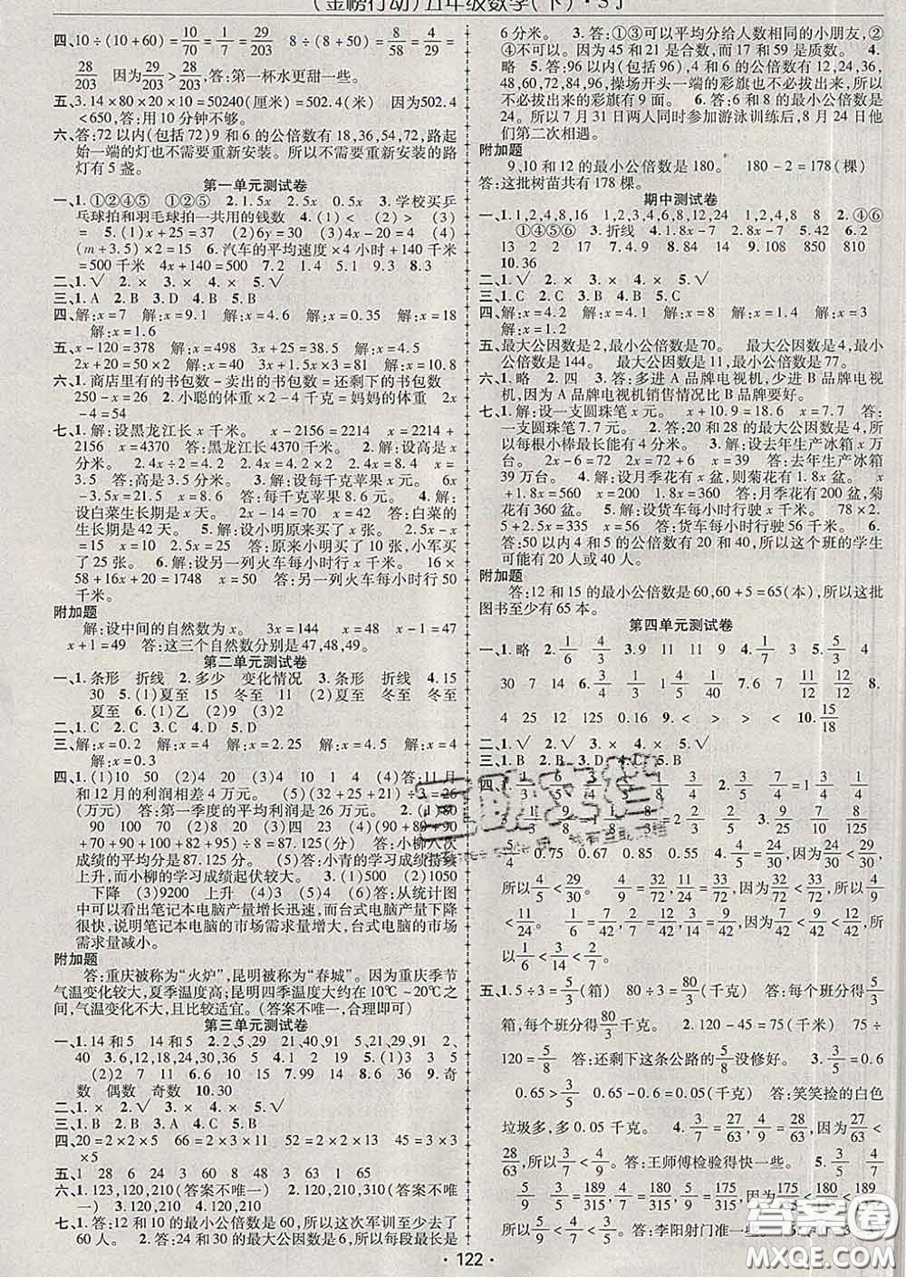 2020春金榜行動(dòng)高效課堂助教型教輔五年級(jí)數(shù)學(xué)下冊(cè)蘇教版答案