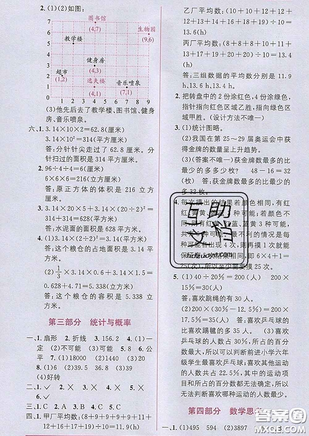 新疆青少年出版社2020春教材1加1六年級(jí)數(shù)學(xué)下冊(cè)人教版答案