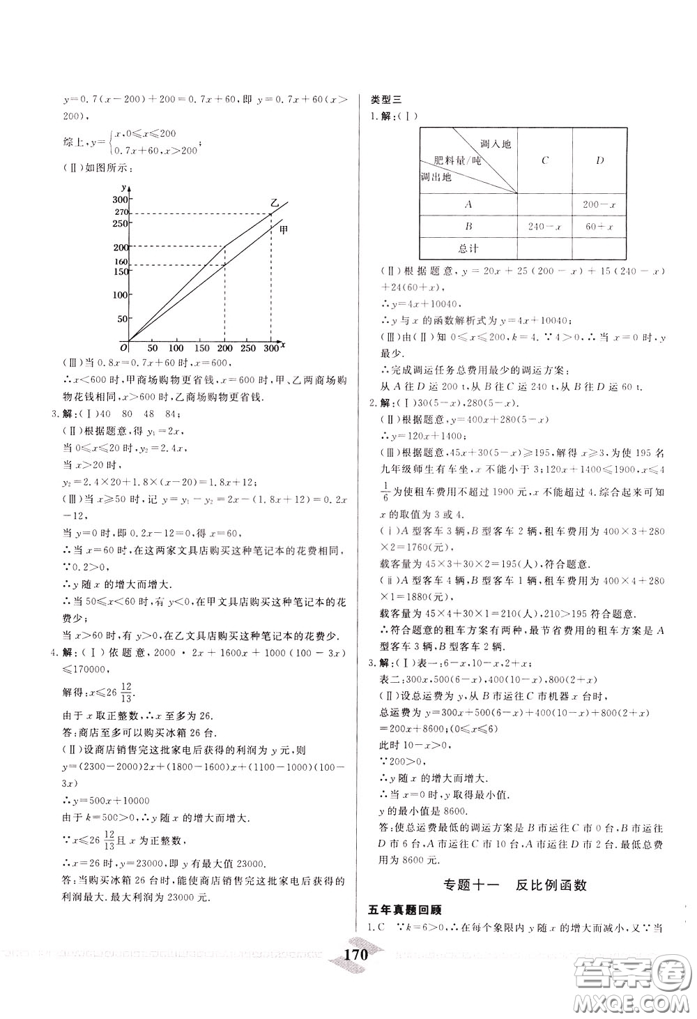 天津人民出版社2020年一飛沖天中考專項(xiàng)精品試題分類數(shù)學(xué)參考答案