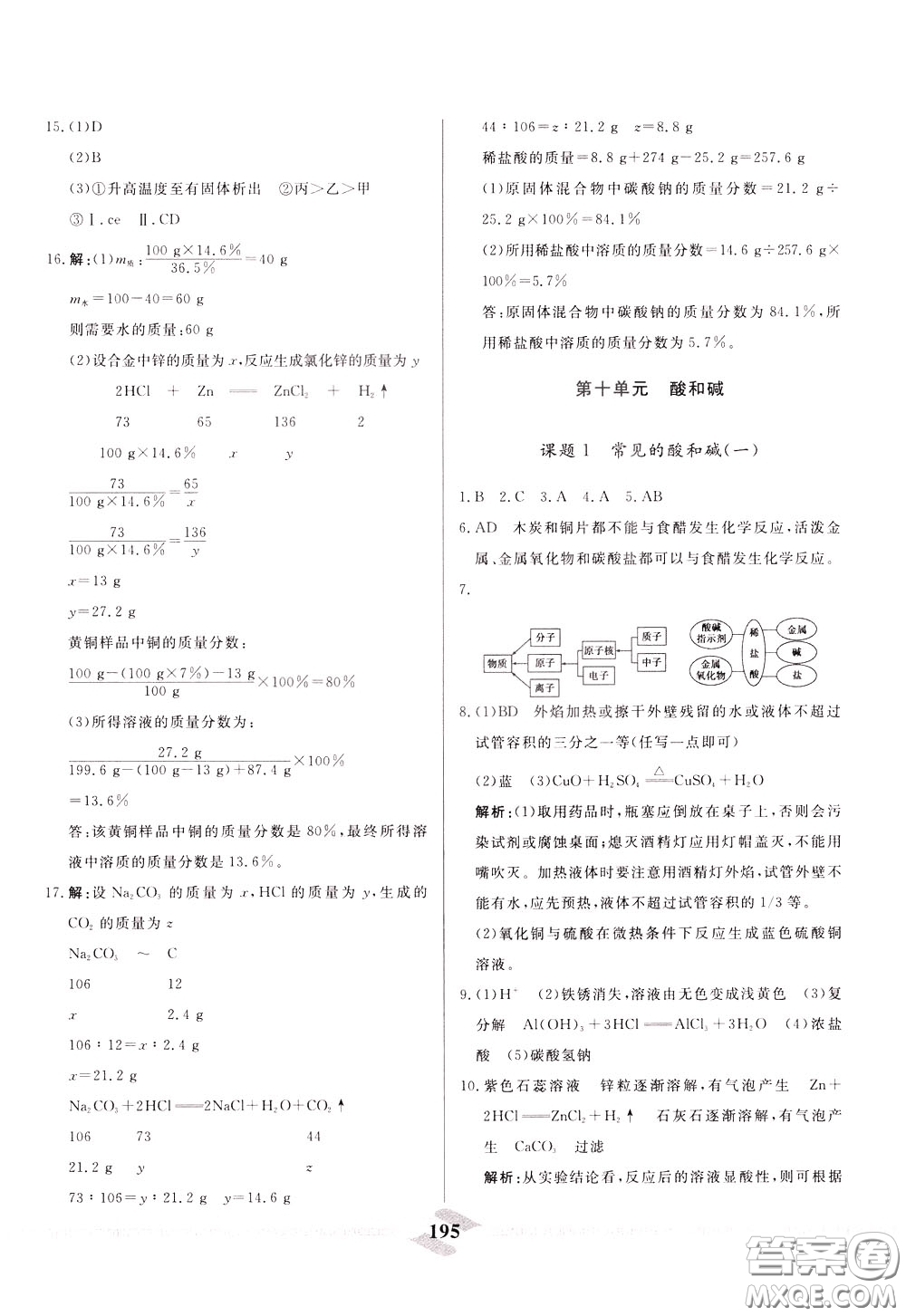 天津人民出版社2020年一飛沖天中考專項精品試題分類化學參考答案