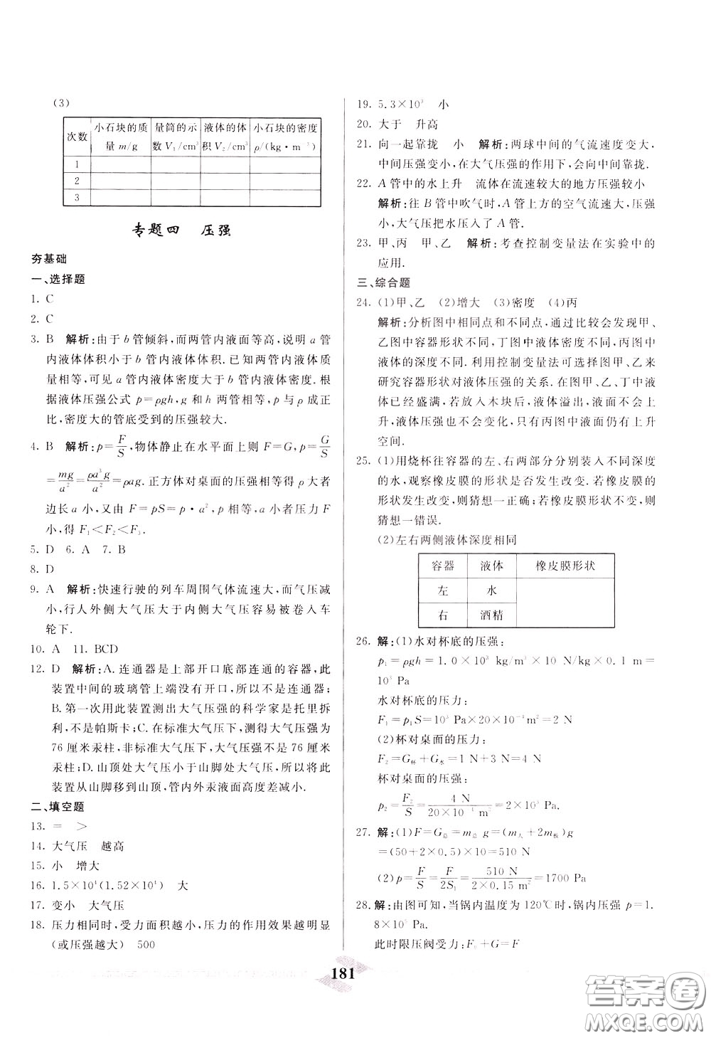 天津人民出版社2020年一飛沖天中考專項精品試題分類物理參考答案