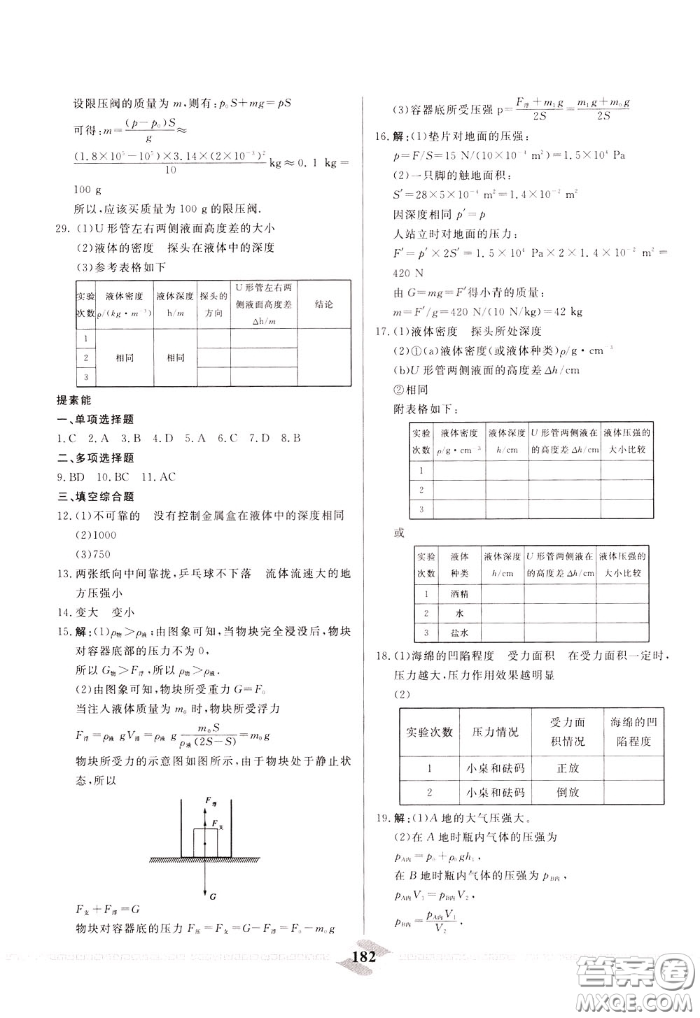 天津人民出版社2020年一飛沖天中考專項精品試題分類物理參考答案