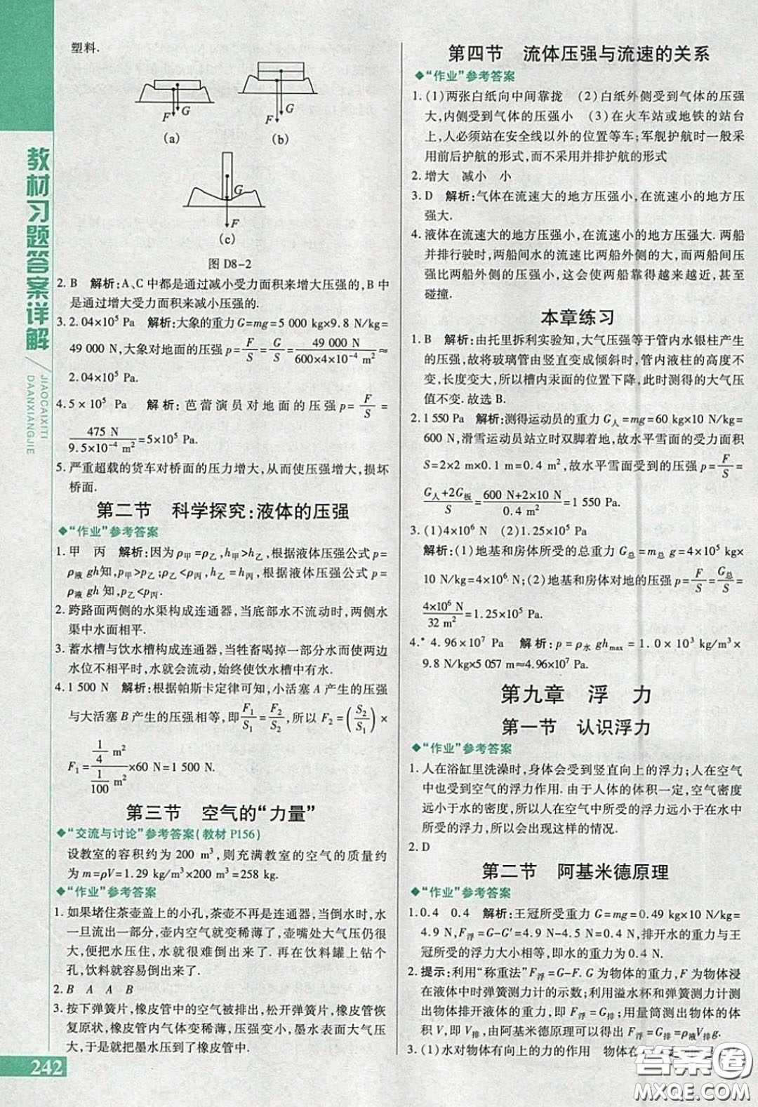 上海科學(xué)技術(shù)出版社2020義務(wù)教育教科書(shū)八年級(jí)物理下冊(cè)滬科版教材習(xí)題答案