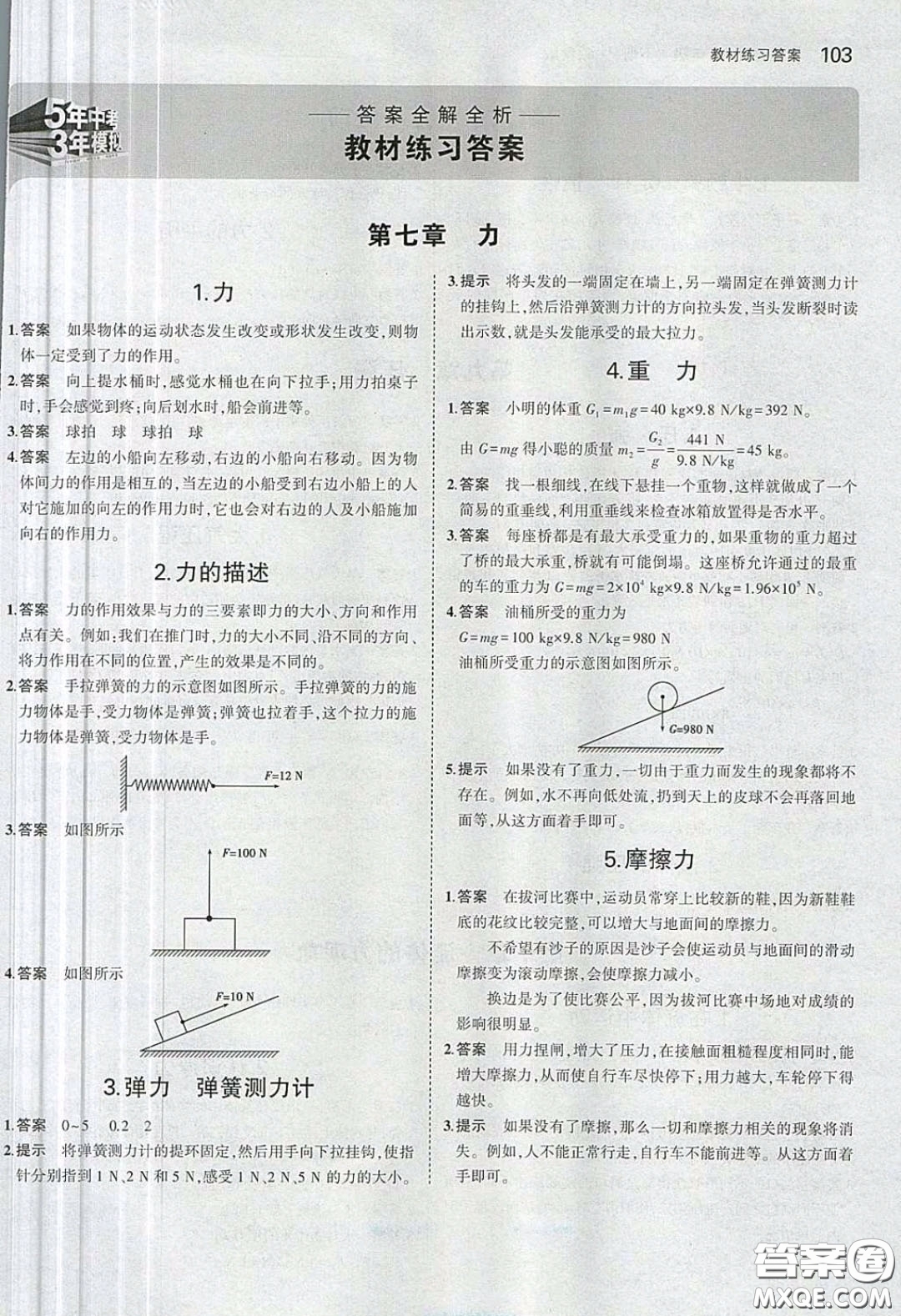 2020教科版八年級物理下冊課本習題答案