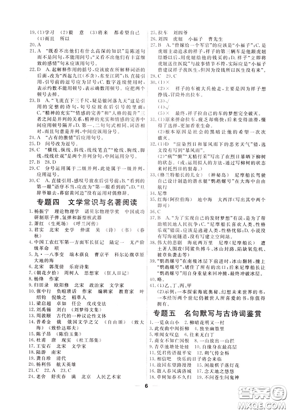 2020年一飛沖天小復習七年級下冊語文參考答案