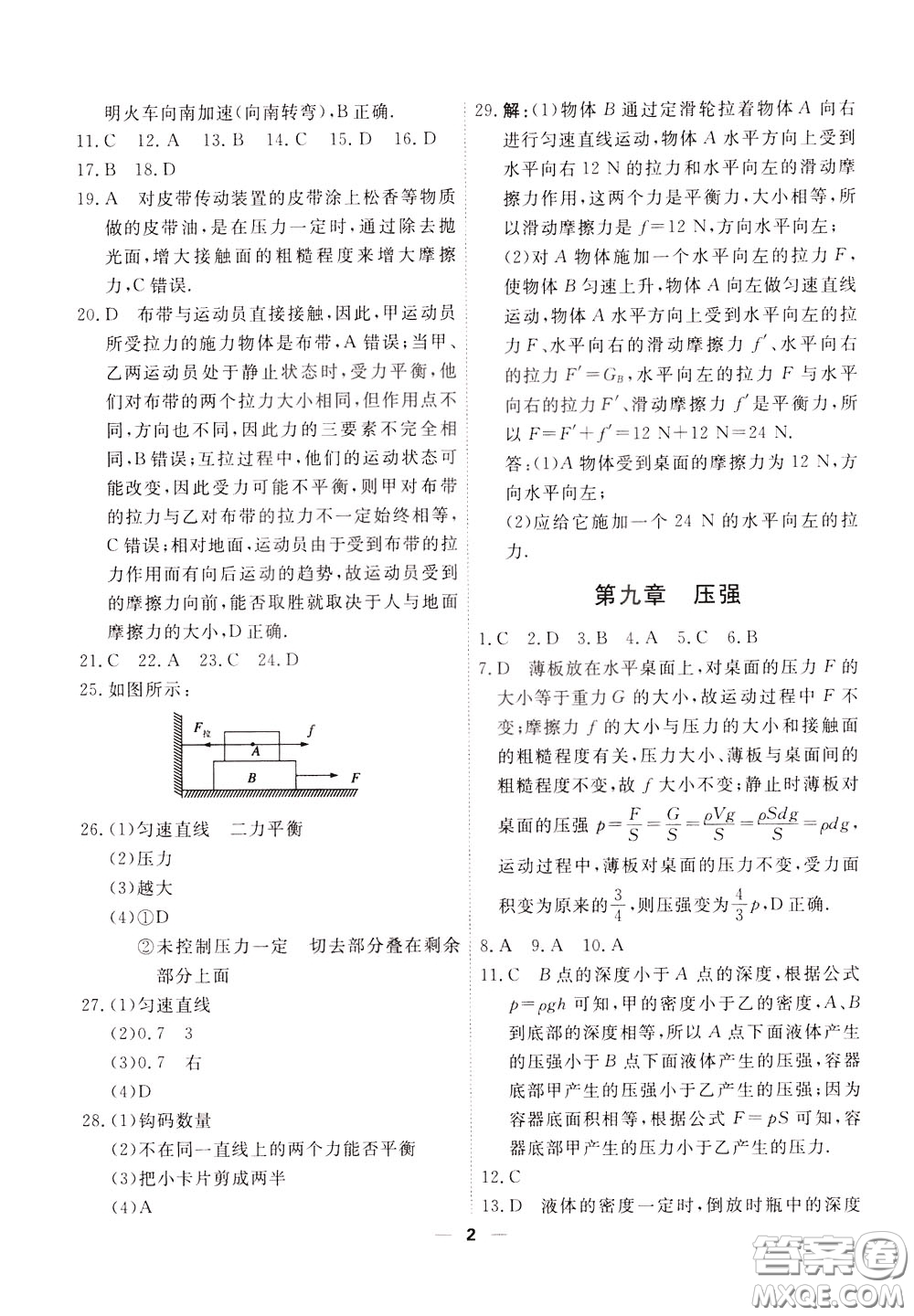 2020年一飛沖天小復(fù)習(xí)八年級下冊物理參考答案