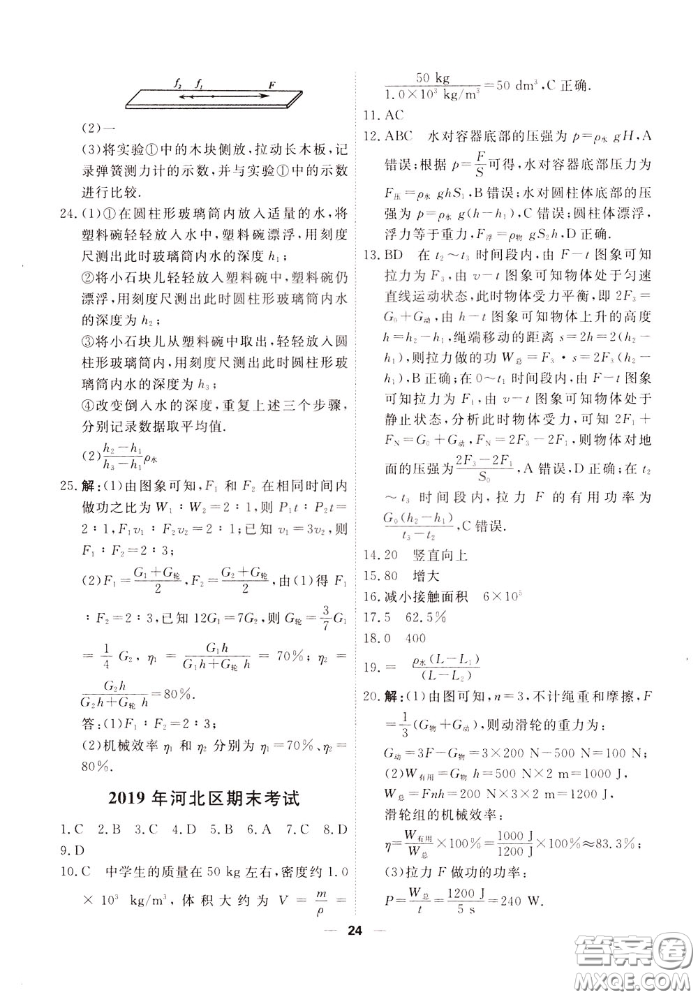 2020年一飛沖天小復(fù)習(xí)八年級下冊物理參考答案