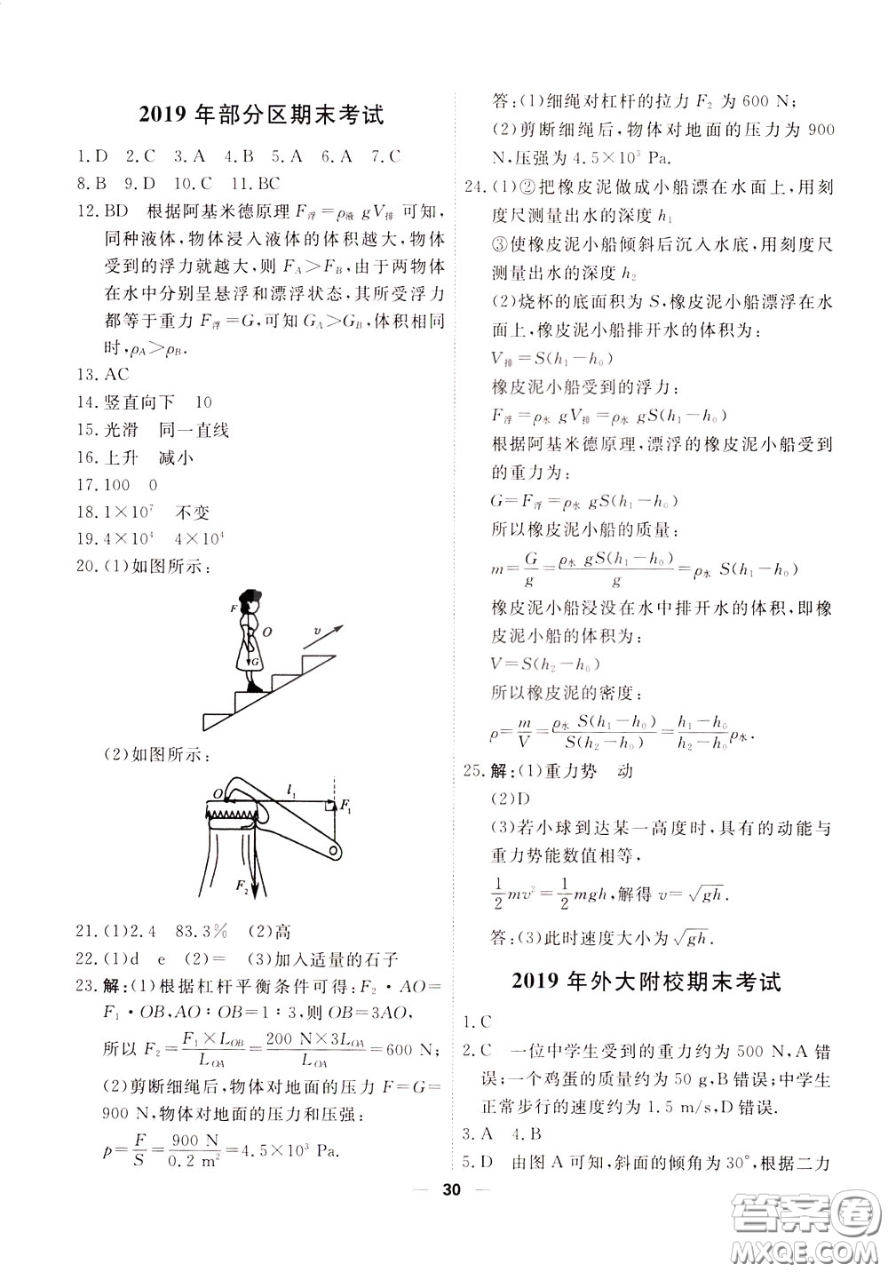 2020年一飛沖天小復(fù)習(xí)八年級下冊物理參考答案