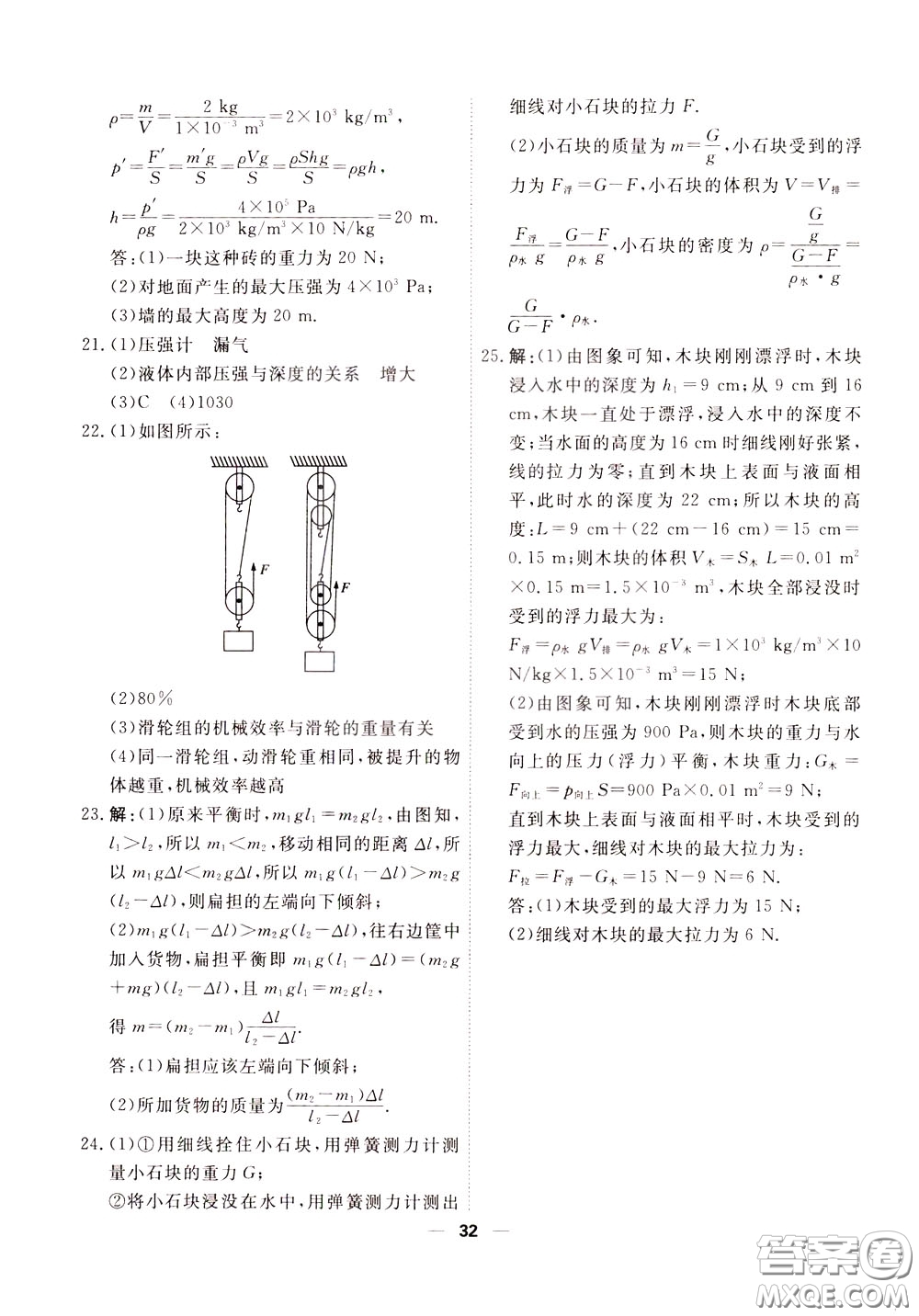 2020年一飛沖天小復(fù)習(xí)八年級下冊物理參考答案