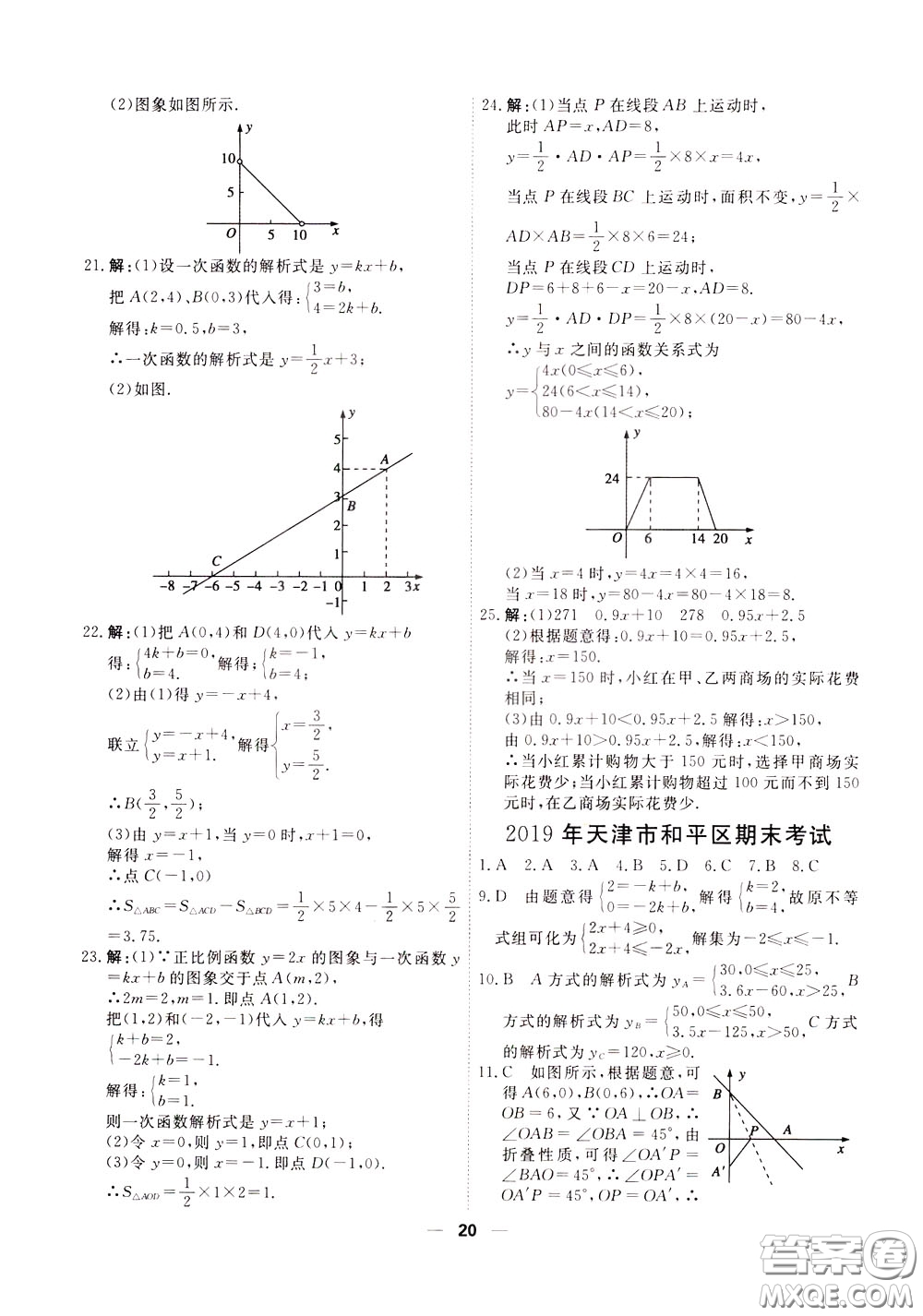 2020年一飛沖天小復習八年級下冊數(shù)學參考答案