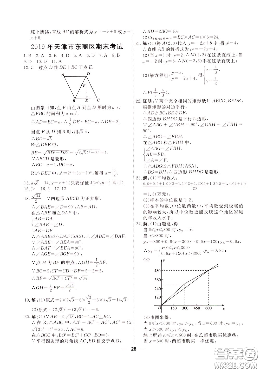 2020年一飛沖天小復習八年級下冊數(shù)學參考答案