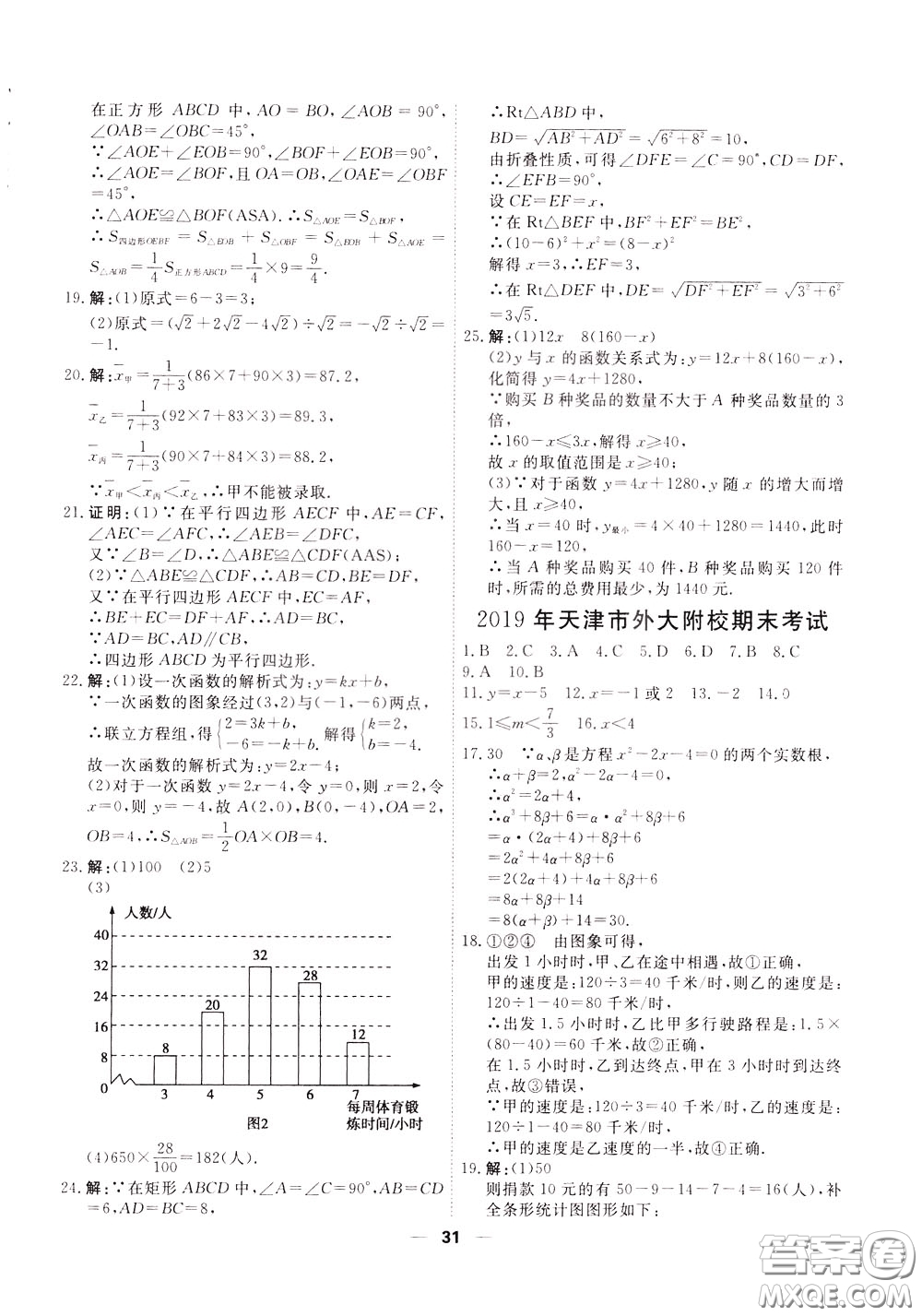 2020年一飛沖天小復習八年級下冊數(shù)學參考答案