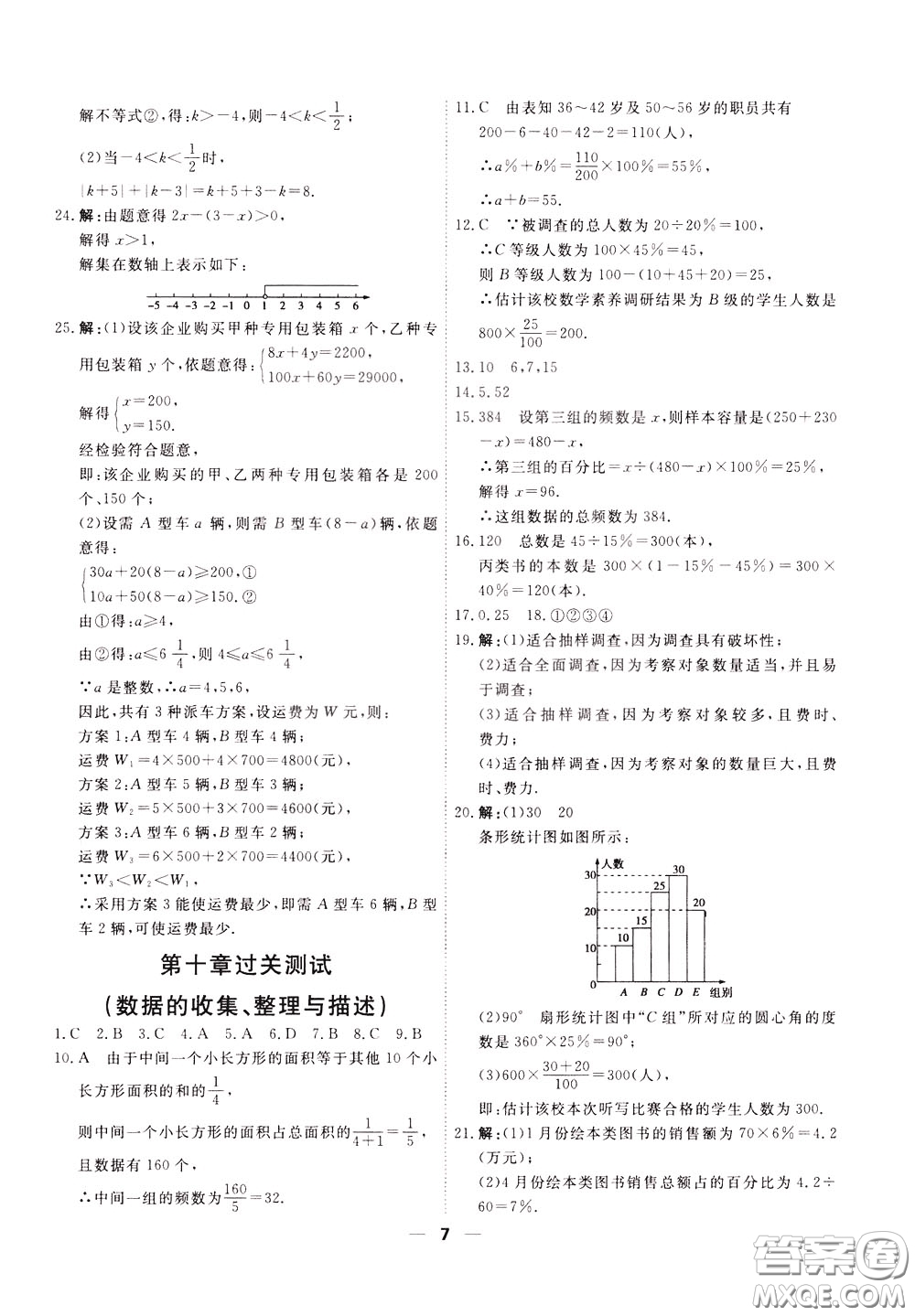 2020年一飛沖天小復(fù)習(xí)七年級下冊數(shù)學(xué)參考答案