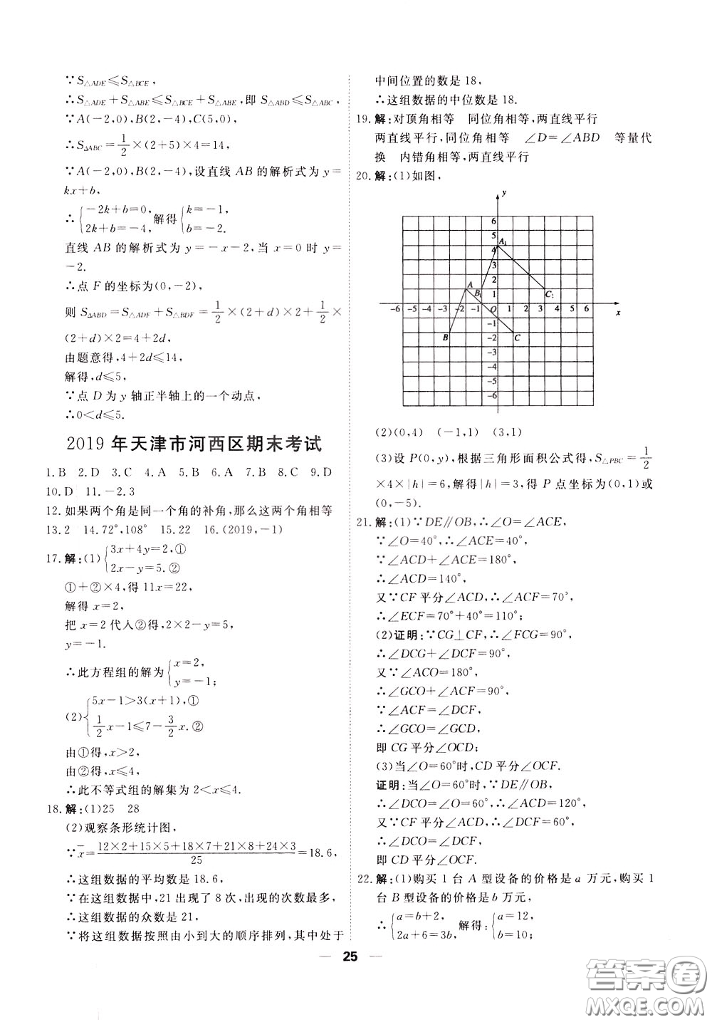 2020年一飛沖天小復(fù)習(xí)七年級下冊數(shù)學(xué)參考答案